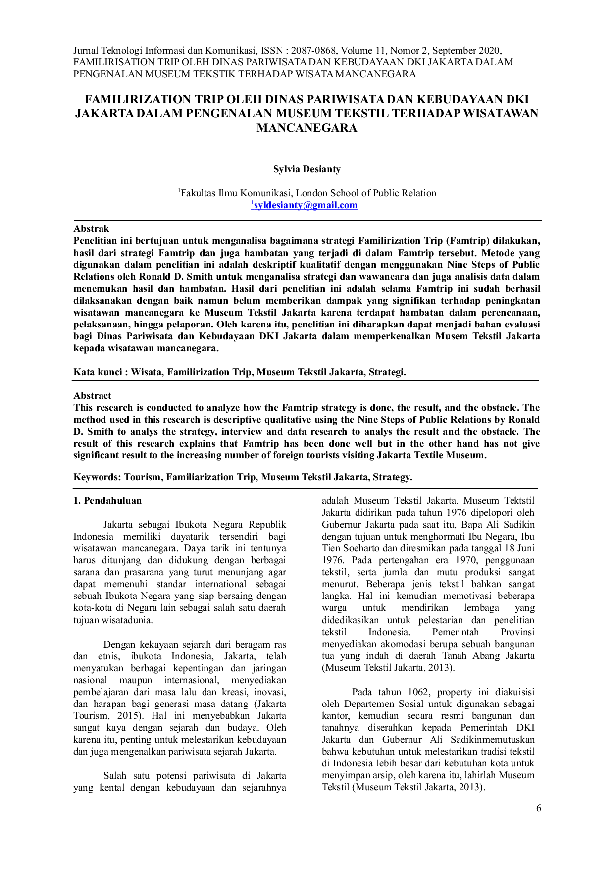 JURIS Familirization Trip Oleh Dinas Pariwisata Dan Kebudayaan DKI Jakarta Dalam Pengenalan Museum Tekstil Terhadap Wisatawan Mancanegara