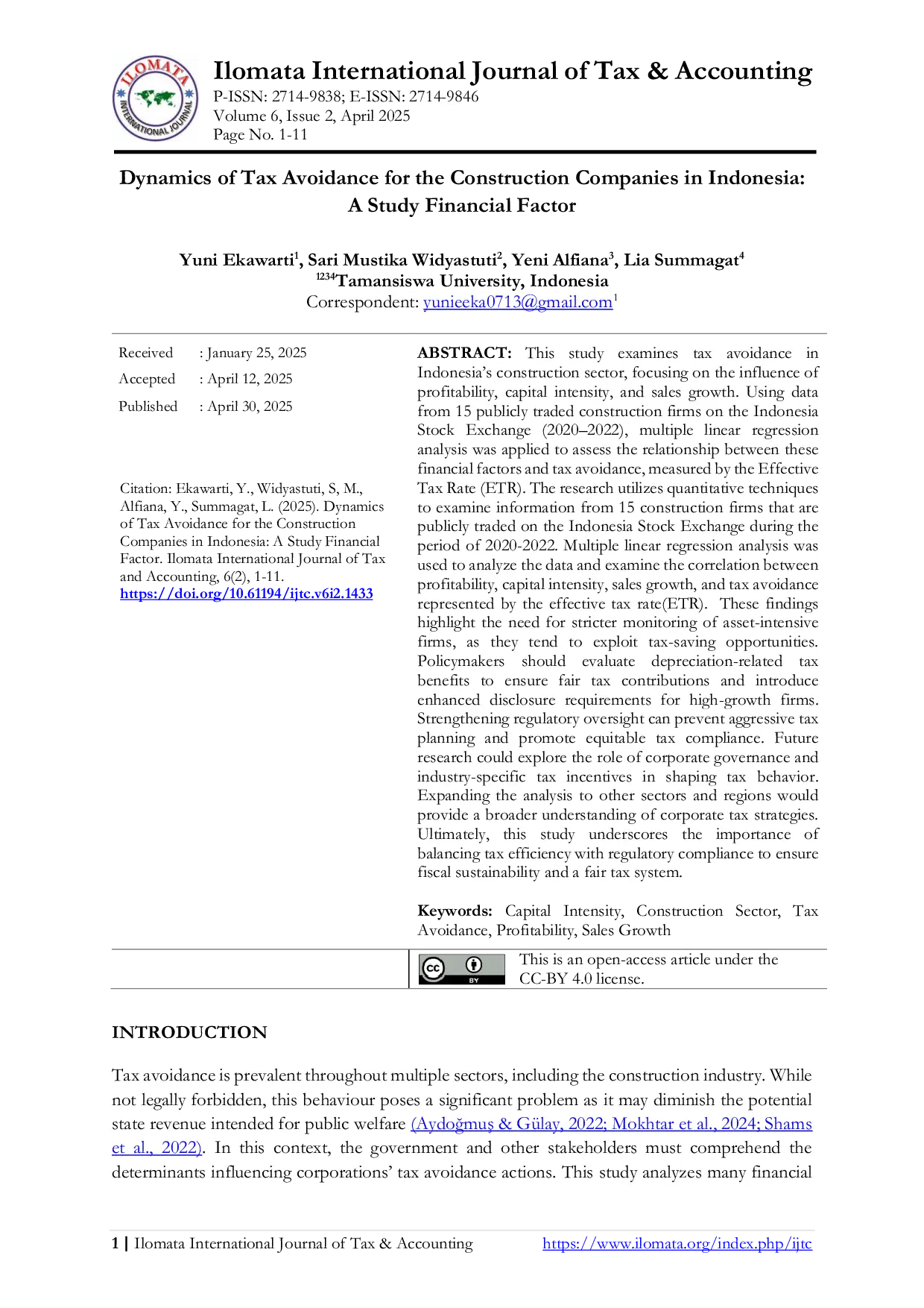 JURIS Dynamics of Tax Avoidance for the Construction Companies in Indonesia A Study Financial Factor