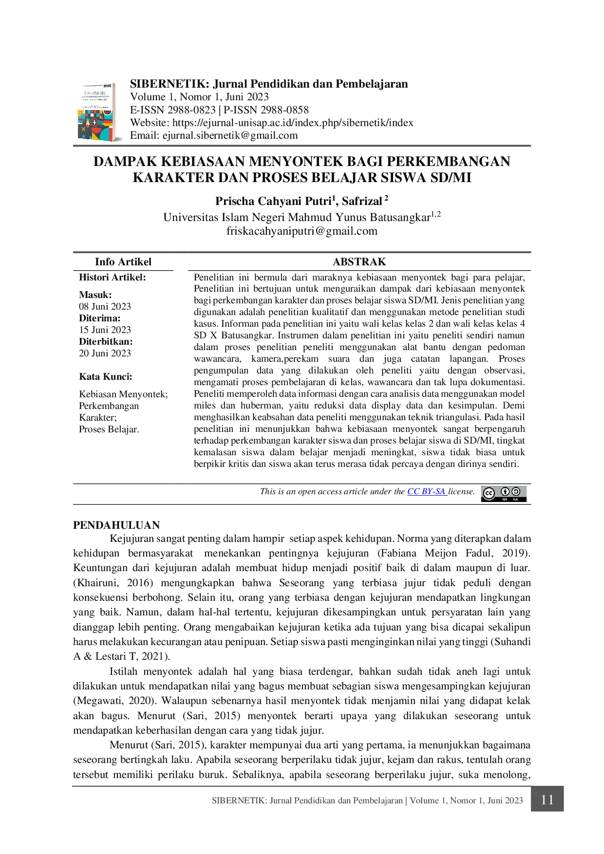 JURIS Dampak Kebiasaan Menyontek Bagi Perkembangan Karakter dan Proses Belajar Siswa SD MI