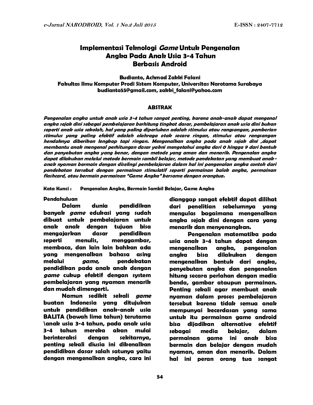 JURIS Implementasi Teknologi Game Untuk Pengenalan Angka Pada Anak Usia 3 4 Tahun Berbasis Android
