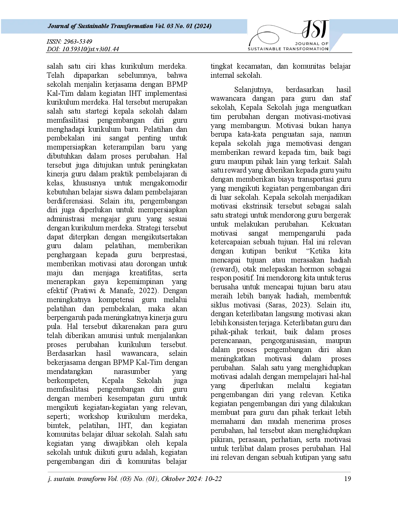 juris Strategi Kepemimpinan Transformasional dalam Kurikulum Merdeka pada SD Negeri 010 Samarinda Seberang