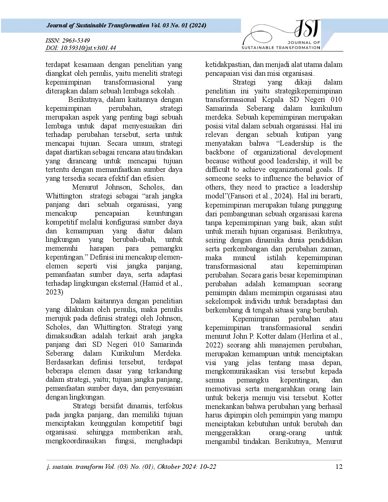 juris Strategi Kepemimpinan Transformasional dalam Kurikulum Merdeka pada SD Negeri 010 Samarinda Seberang