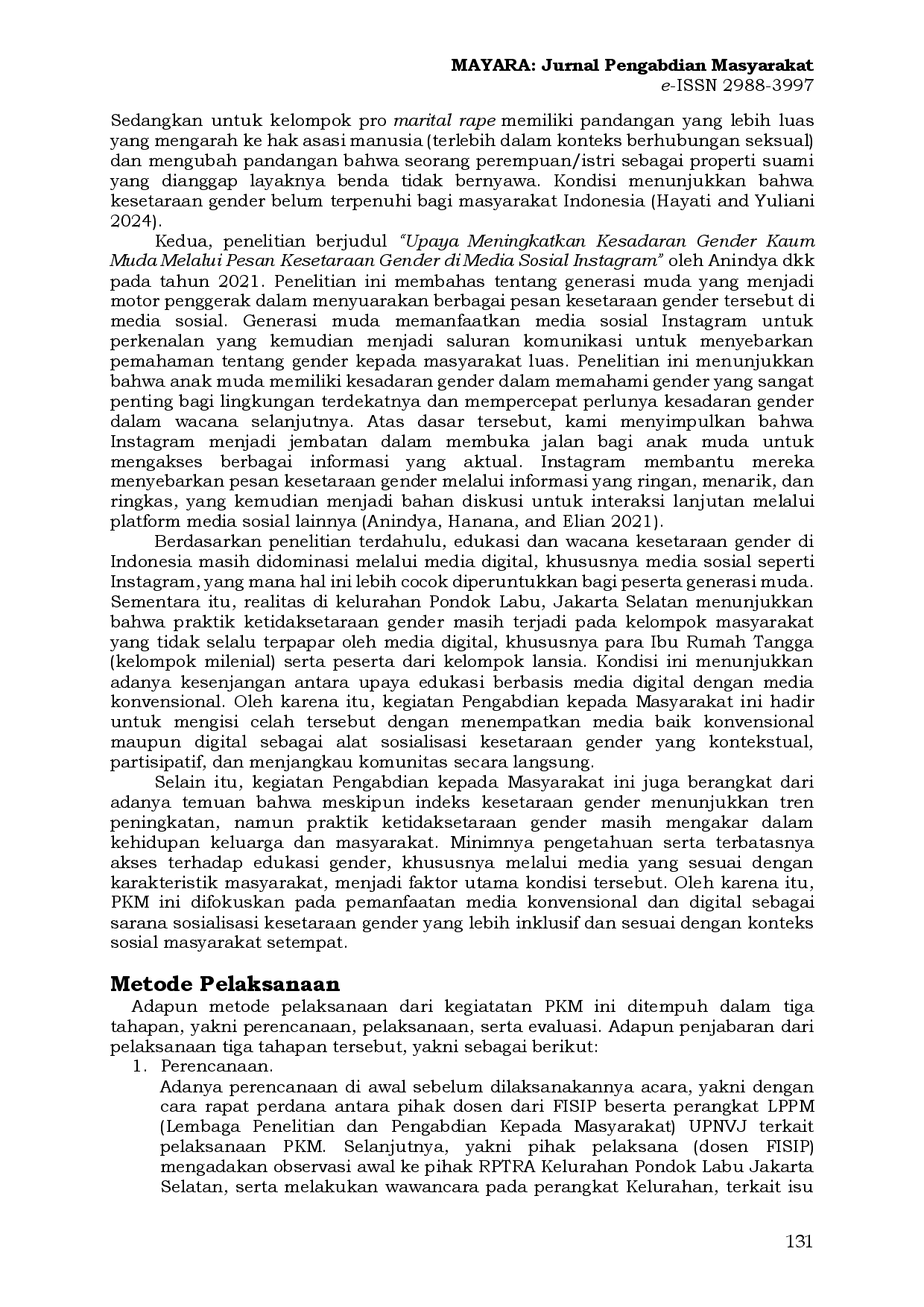 juris Edukasi Media sebagai Alat Sosialisasi Kesetaraan Gender di Wilayah Kelurahan Pondok Labu Jakarta Selatan