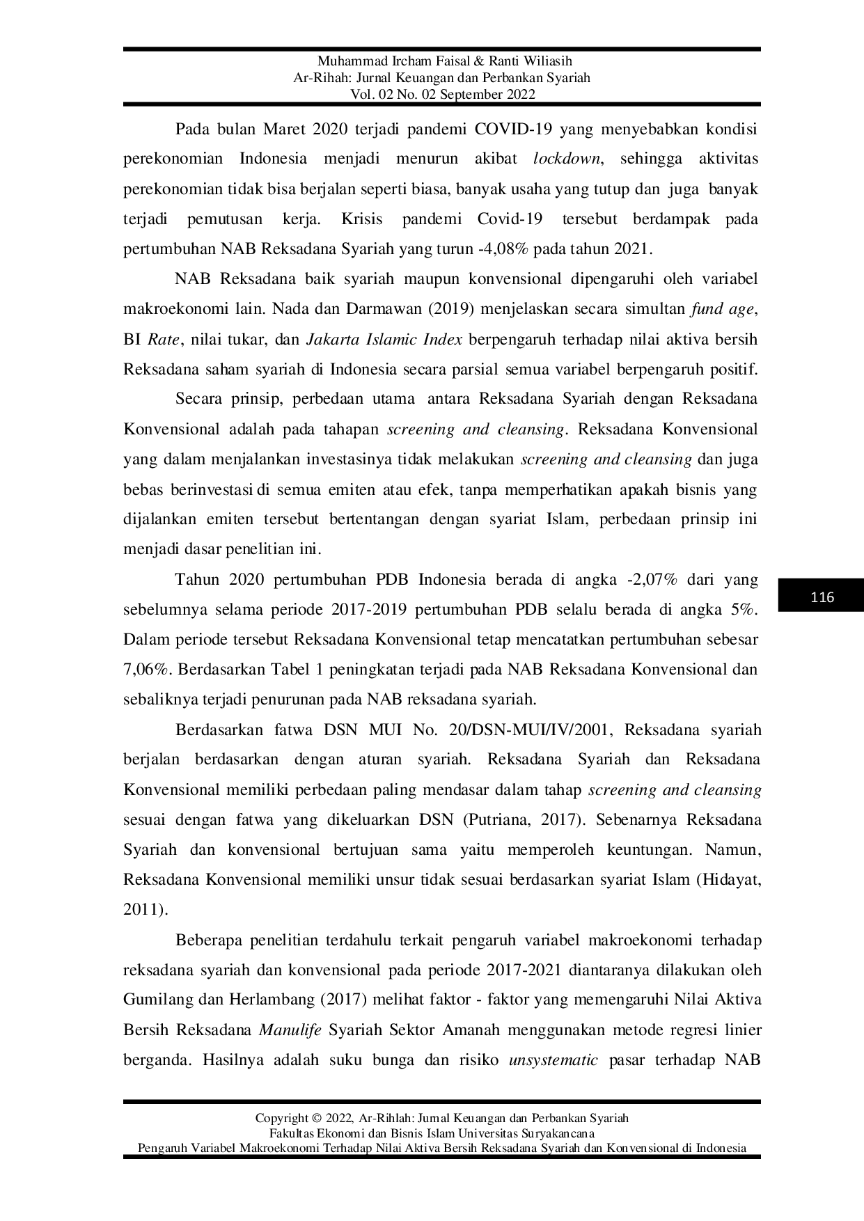 JURIS Pengaruh Variabel Makroekonomi Terhadap Nilai Aktiva Bersih Reksadana Syariah Dan Konvensional Di Indonesia