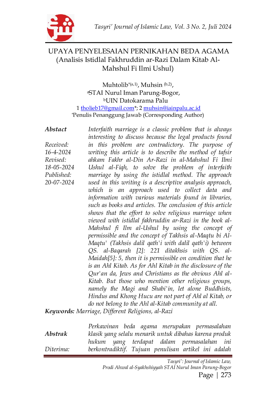 JURIS Upaya Penyelesaian Pernikahan Beda Agama