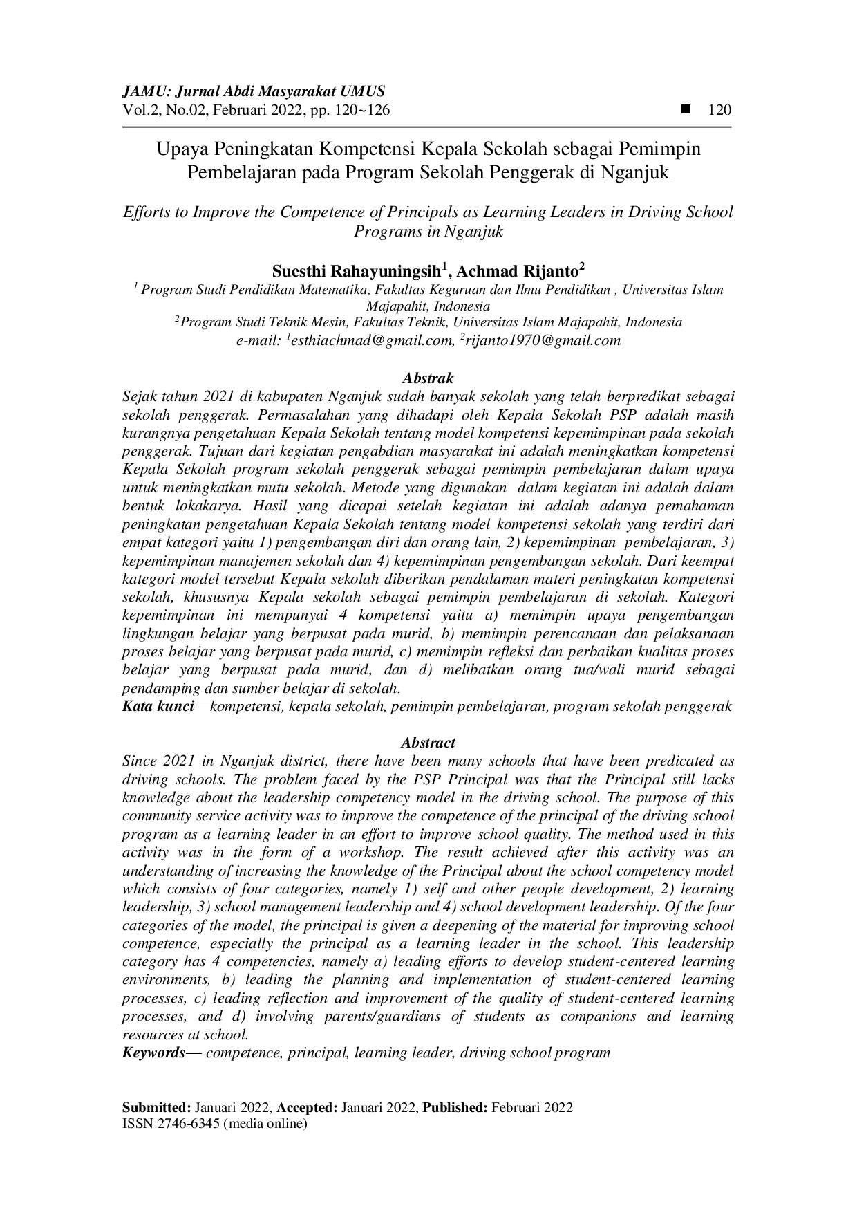 juris Upaya Peningkatan Kompetensi Kepala Sekolah sebagai Pemimpin Pembelajaran pada Program Sekolah Penggerak di Nganjuk