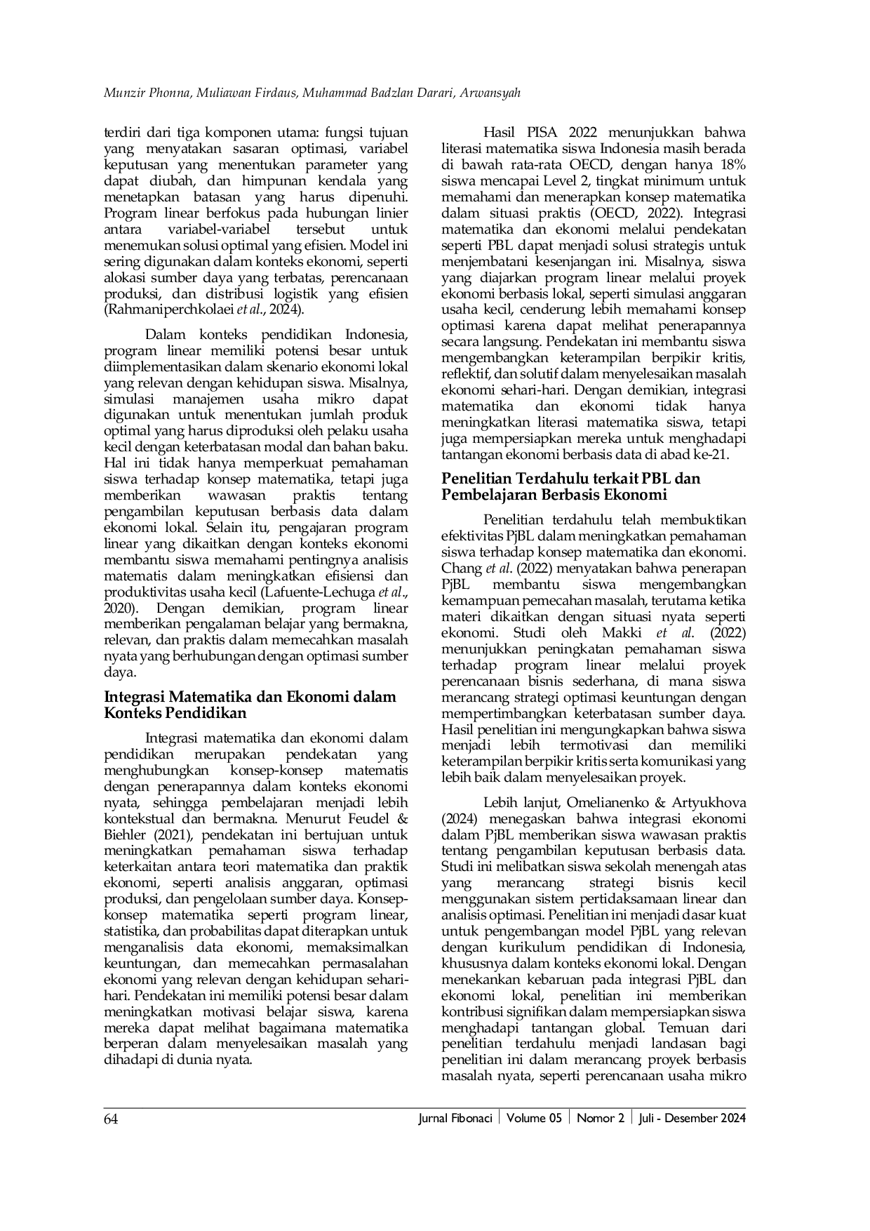 JURIS Penerapan Model Project Based Learning untuk Mengintegrasikan Konsep Matematika dan Ekonomi pada Topik Program Linear