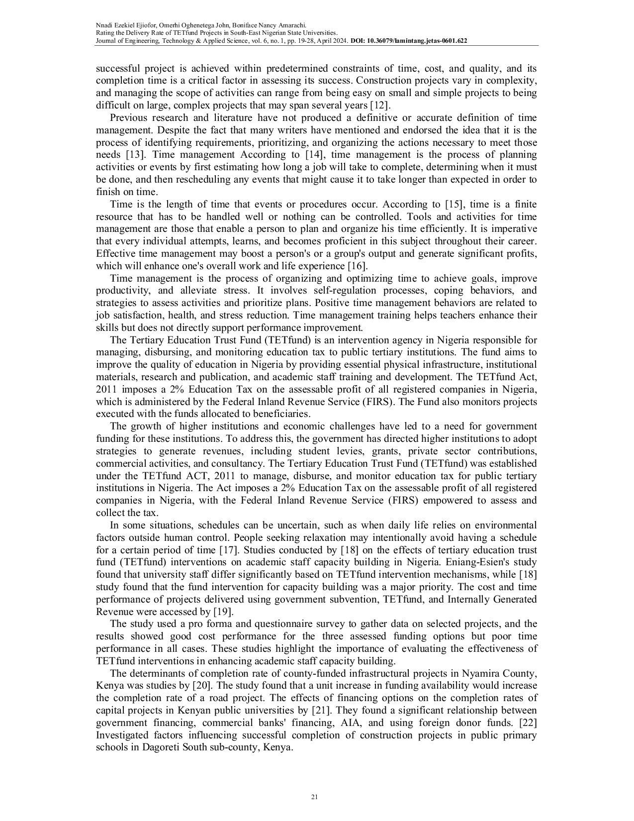 JURIS Rating the Delivery Rate of TETfund Projects in South East Nigerian State Universities