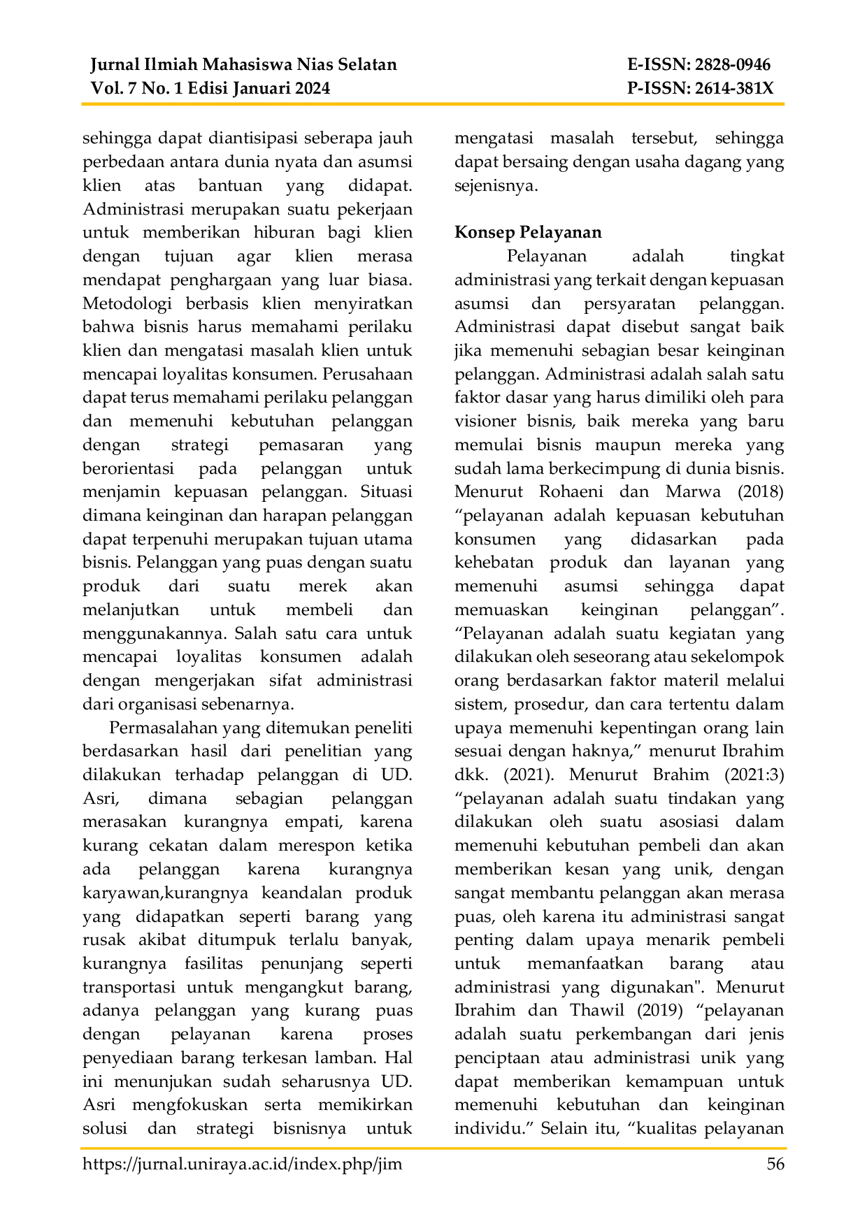 JURIS Pengaruh Pelayanan Terhadap Kepuasan Pelanggan Pada Ud Asri Kecamatan Toma Kabupaten Nias Selatan