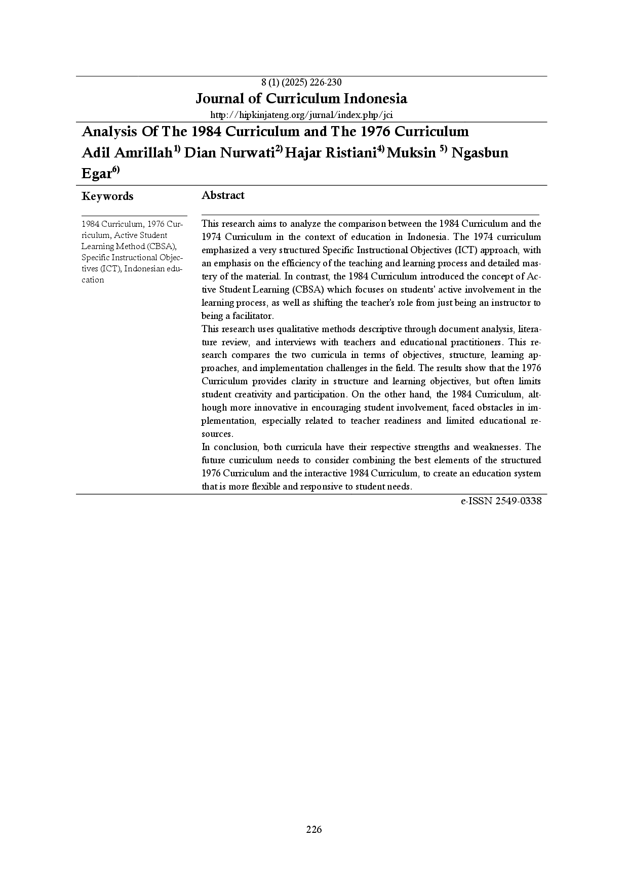 juris Analysis Of The 1984 Curriculum and The 1976 Curriculum