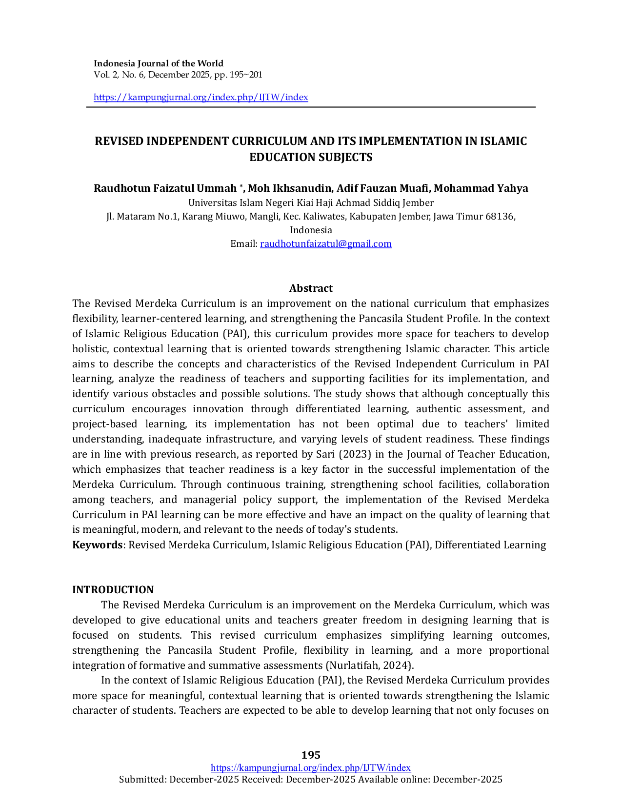 JURIS Revised Independent Curriculum And Its Implementation In Islamic Education Subjects