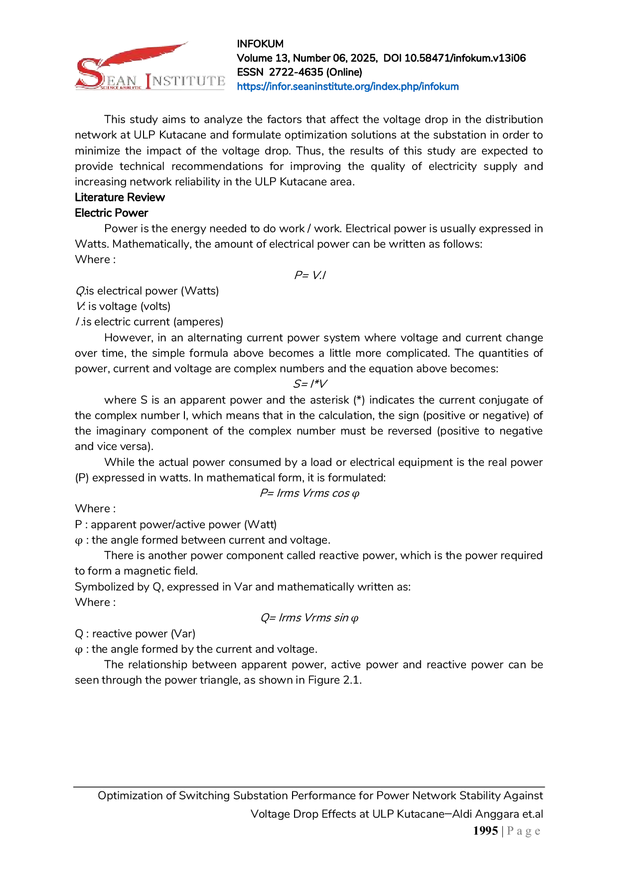 JURIS Optimization of Switching Substation Performance for Power Network Stability Against Voltage Drop Effects at ULP Kutacane