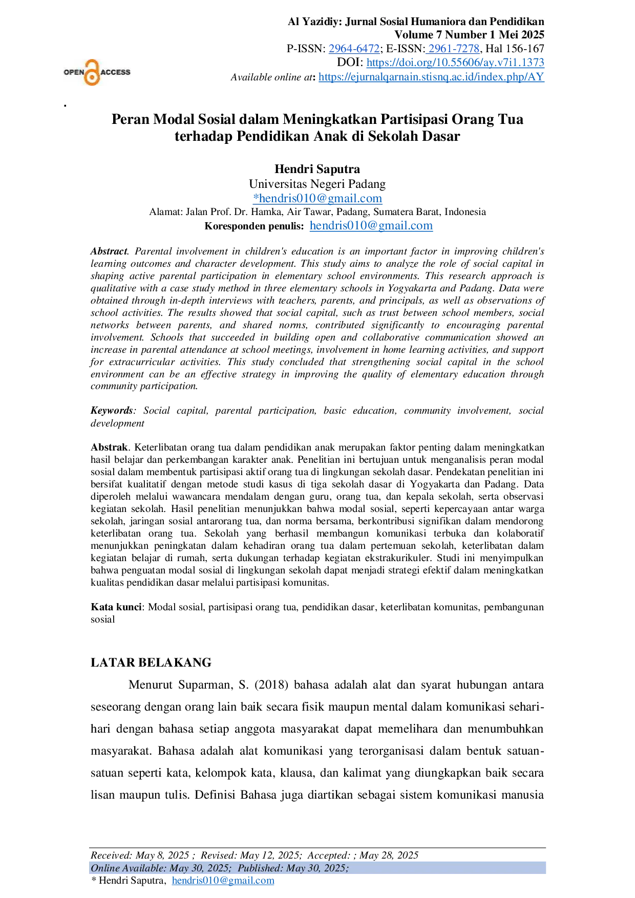 JURIS The Role of Social Capital in Enhancing Parental Participation in Children s Education in Primary Schools