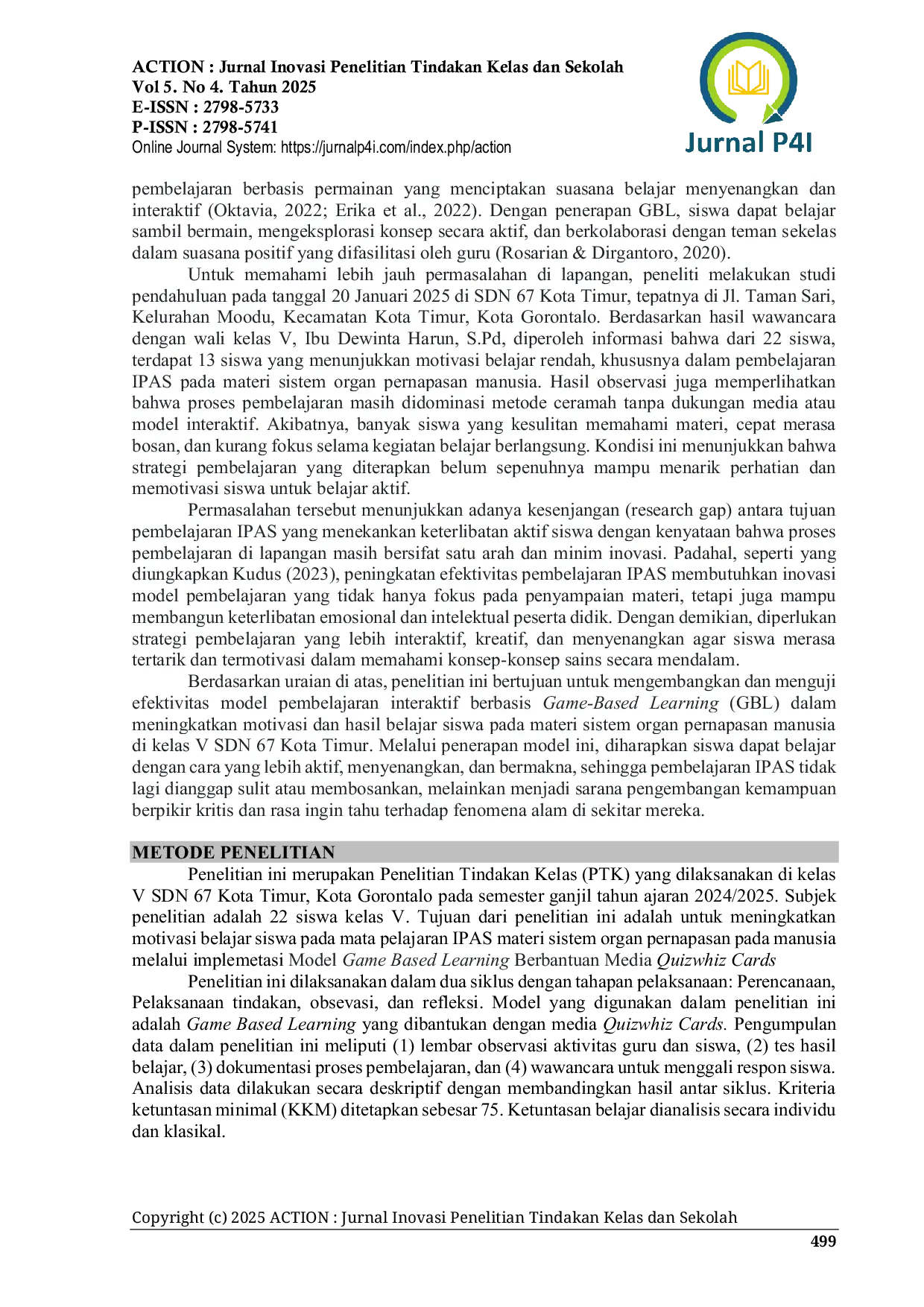 JURIS Implementasi Game Based Learning Dengan Quizwhiz Cards Untuk Meningkatkan Motivasi Belajar Siswa Kelas V