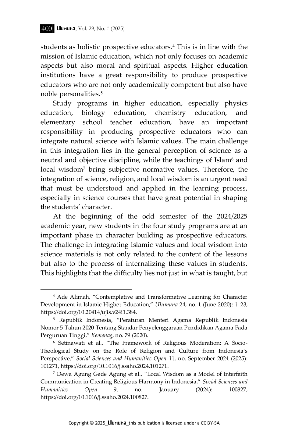 JURIS Integrating Islamic Values and Local Wisdom into Science Education Enhancing Character Development in Higher Education