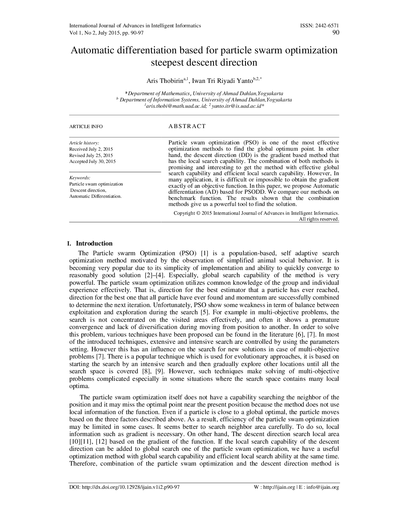 juris Automatic differentiation based for particle swarm optimization Steepest descent direction