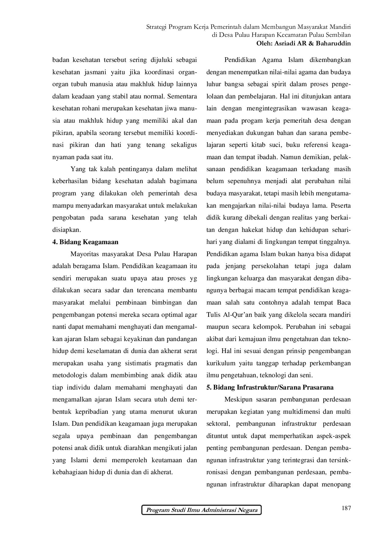 JURIS Strategi Program Kerja Pemerintah dalam Membangun Masyarakat Mandiri di Desa Pulau Harapan Kecamatan Pulau Sembilan