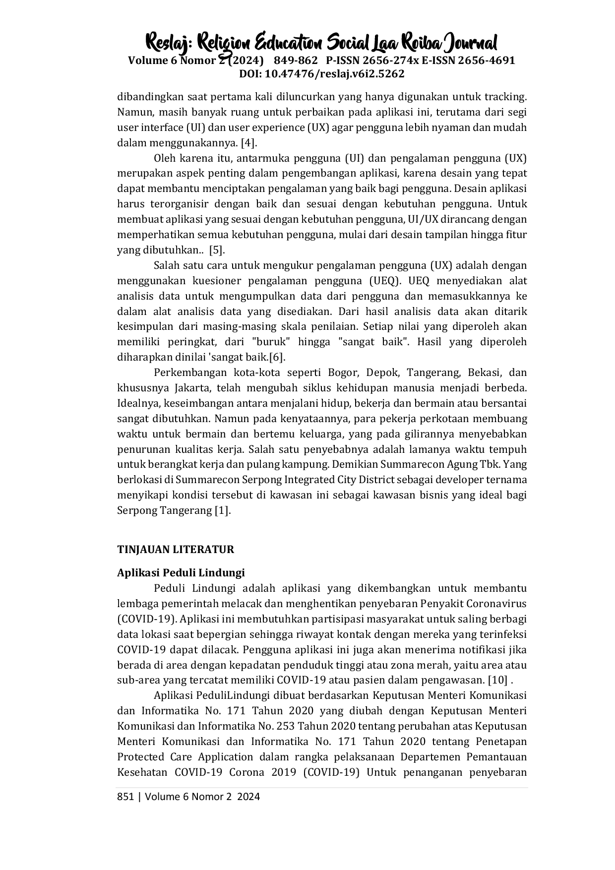 juris Uji UI UX Pada Aplikasi Peduli Lindungi Menggunakan User Experience Questionare UEQ di Gedung Perkantoran Gading Serpong