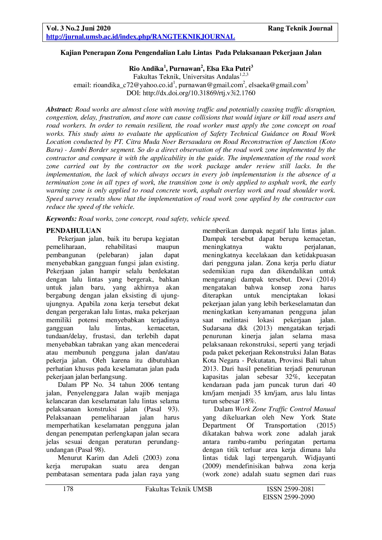 JURIS Kajian Penerapan Zona Pengendalian Lalu Lintas Pada Pelaksanaan Pekerjaan Jalan