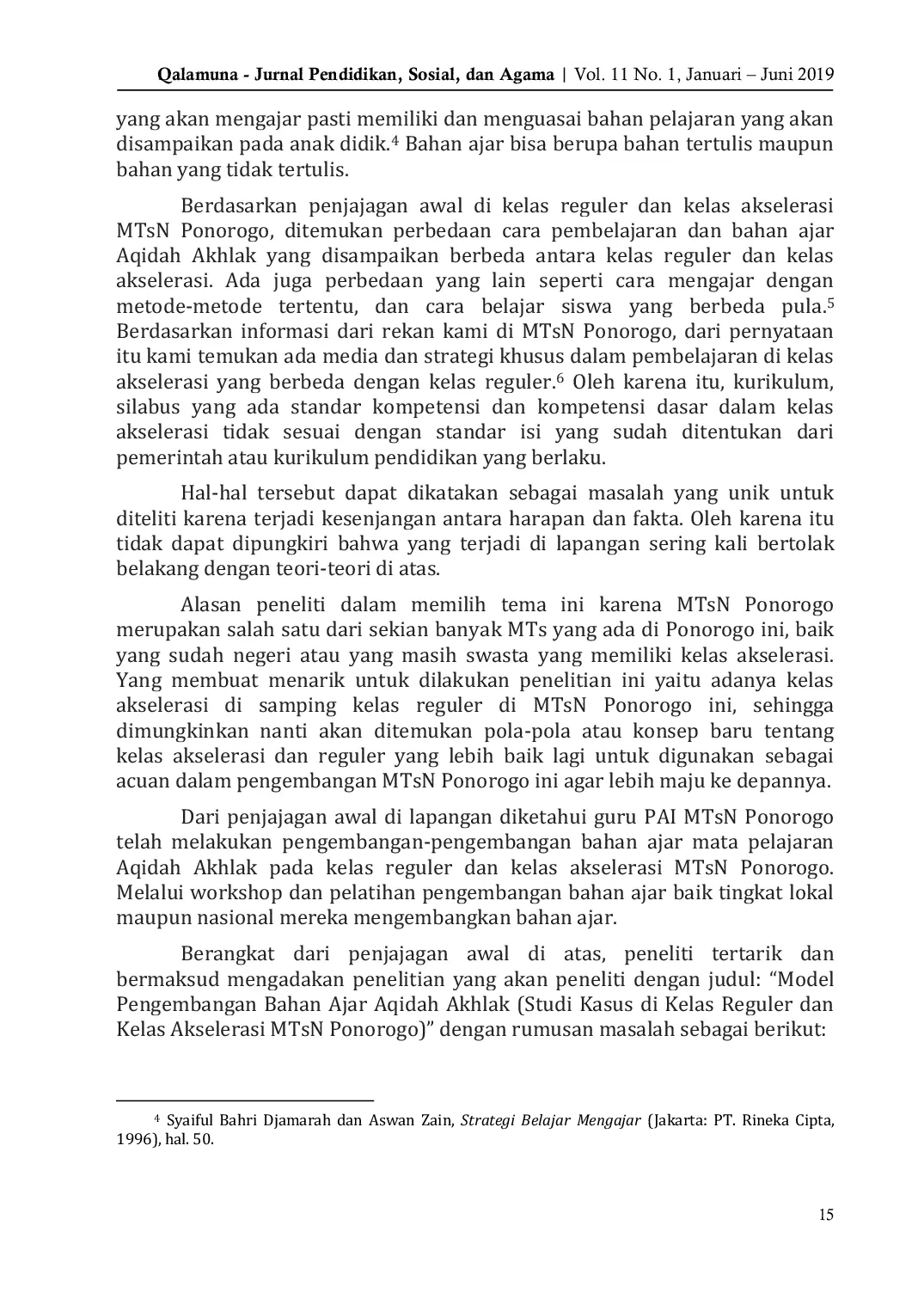 JURIS Model Pengembangan Bahan Ajar Aqidah Akhlak Studi Kasus Kelas Reguler dan Kelas Akselerasi MTs Negeri Ponorogo