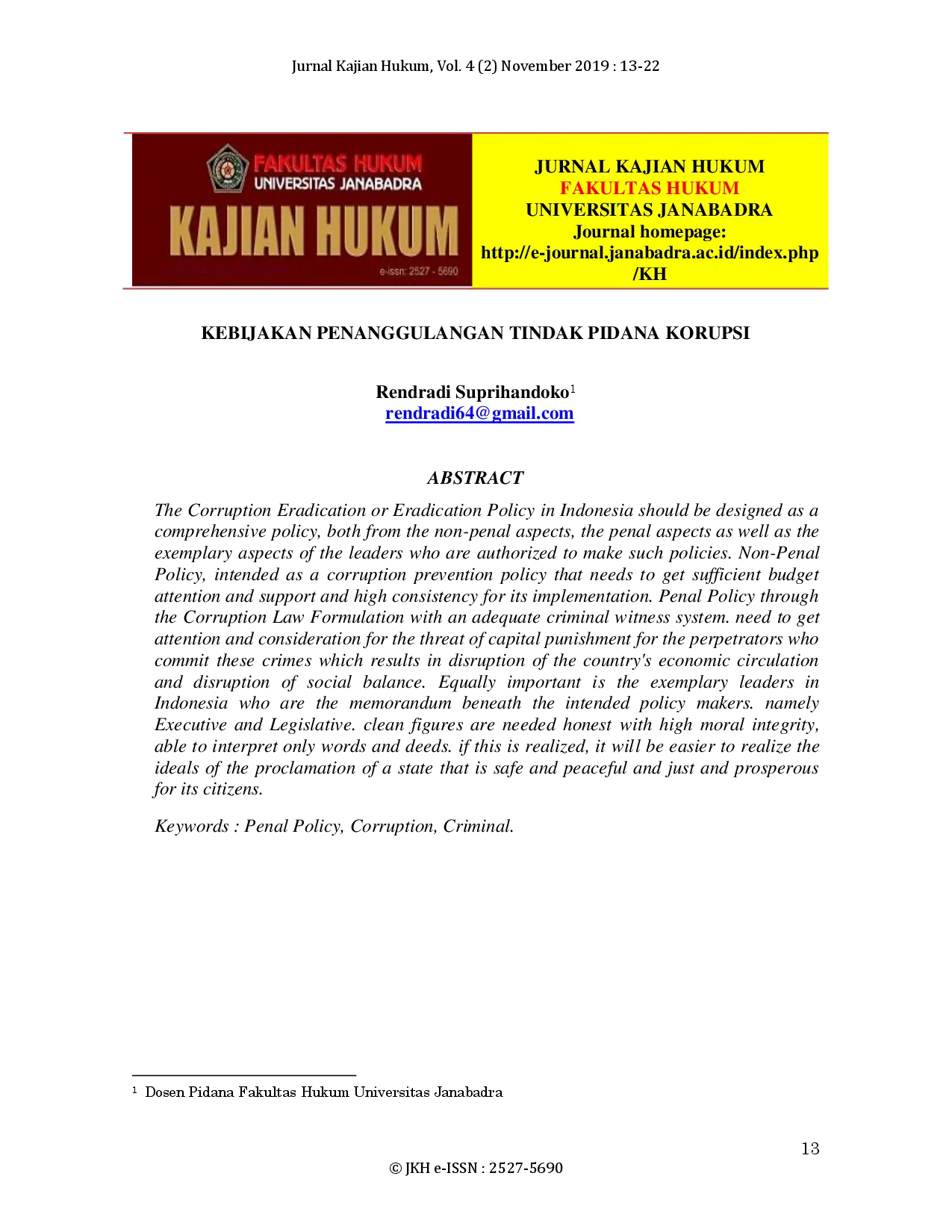 juris Kebijakan Penanggulangan Tindak Pidana Korupsi