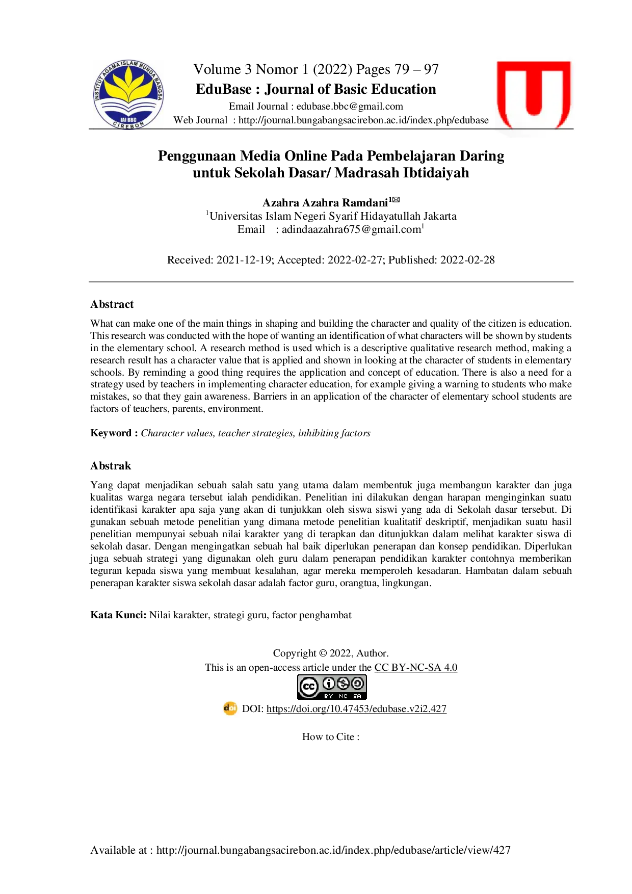 JURIS Penggunaan Media Online Pada Pembelajaran Daring untuk Sekolah Dasar Madrasah Ibtidaiyah
