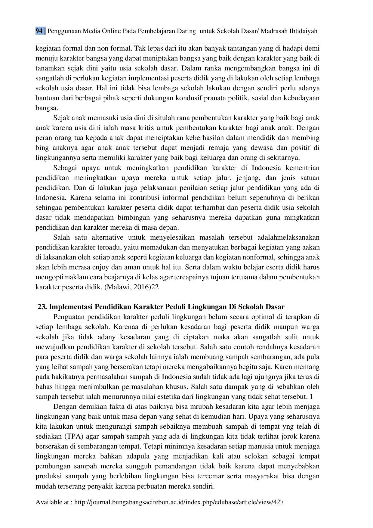 JURIS Penggunaan Media Online Pada Pembelajaran Daring untuk Sekolah Dasar Madrasah Ibtidaiyah