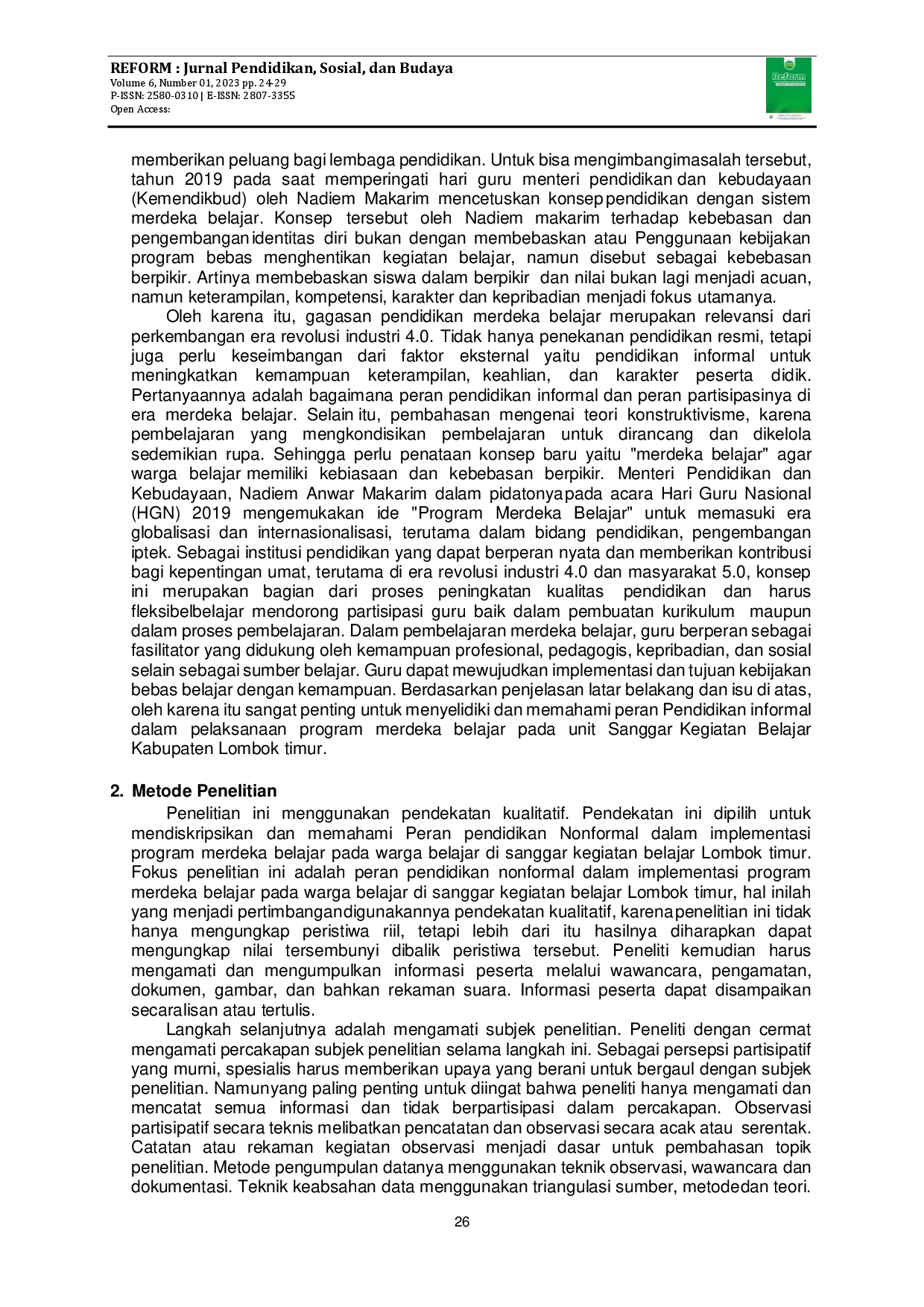 juris Peran Pendidikan Non Formal Dalam Implementasi Program Merdeka Belajar Ada Warga Belajar Sanggar Kegiatan Belajar SKB Kabupaten Lombok Timur