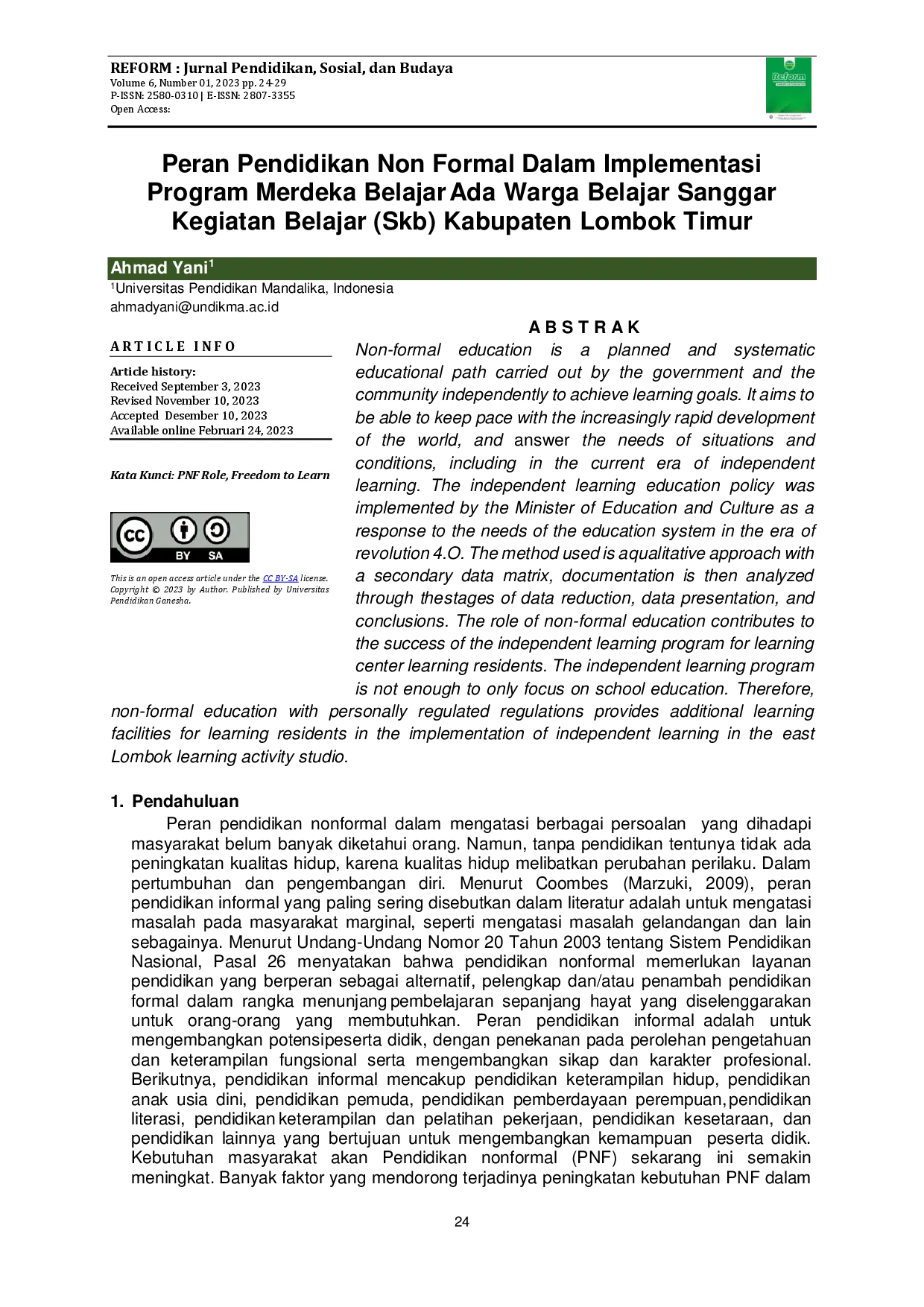 juris Peran Pendidikan Non Formal Dalam Implementasi Program Merdeka Belajar Ada Warga Belajar Sanggar Kegiatan Belajar SKB Kabupaten Lombok Timur