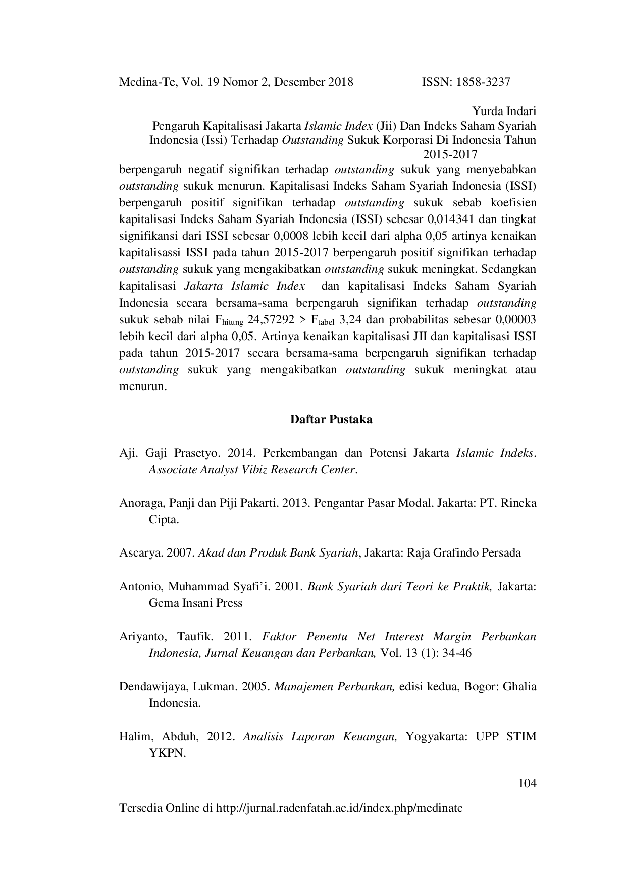 JURIS Pengaruh Kapitalisasi Jakarta Islamic Index Jii Dan Indeks Saham Syariah Indonesia Issi Terhadap Outstanding Sukuk Korporasi Di Indonesia Tahun 2015 2017