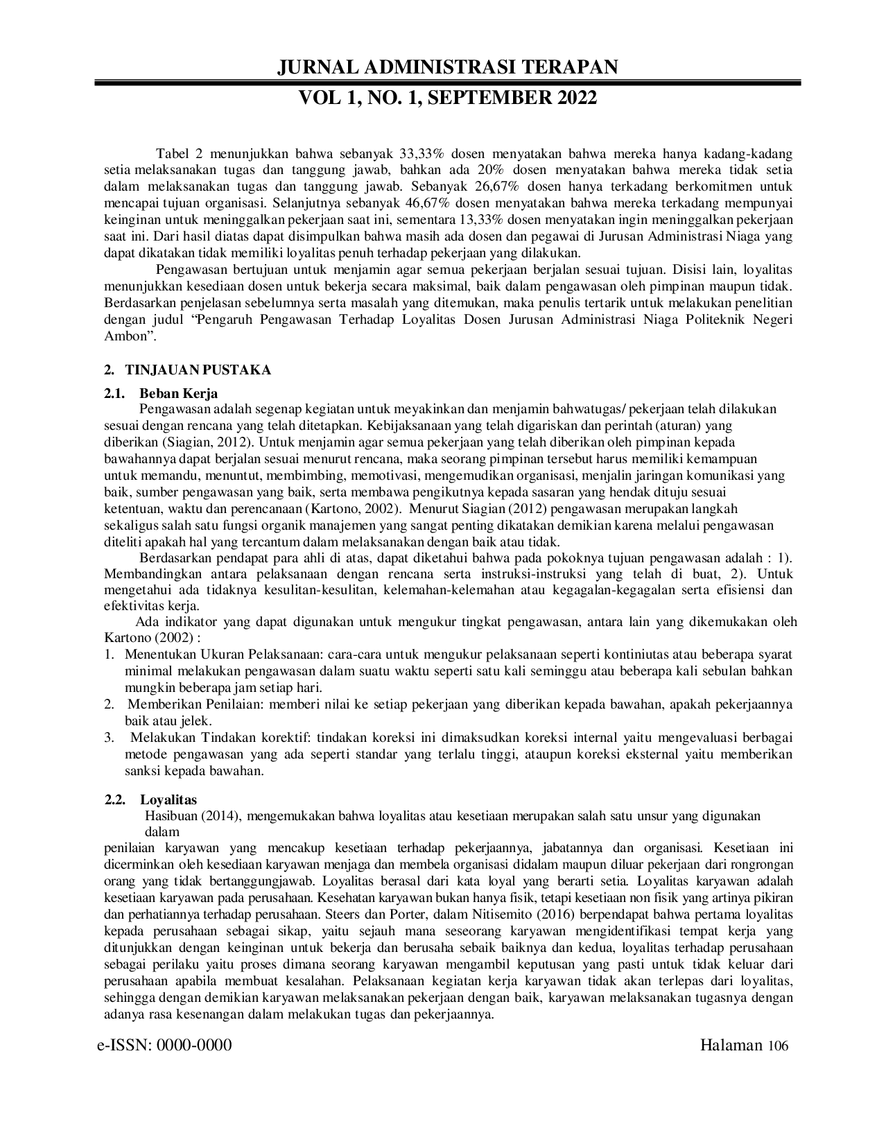JURIS Pengaruh Pengawasan Terhadap Loyalitas Dosen Jurusan Administrasi Niaga Politeknik Negeri Ambon
