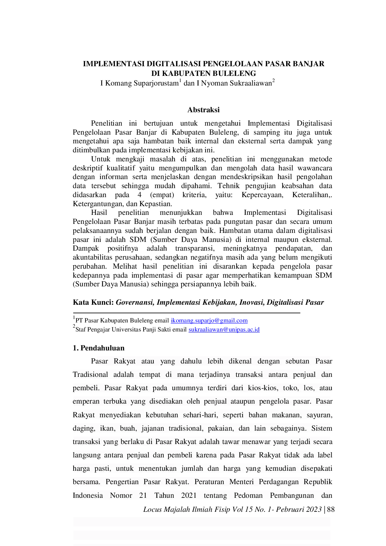 JURIS Implementasi Digitalisasi Pengelolaan Pasar Banjar di Kabupaten Buleleng