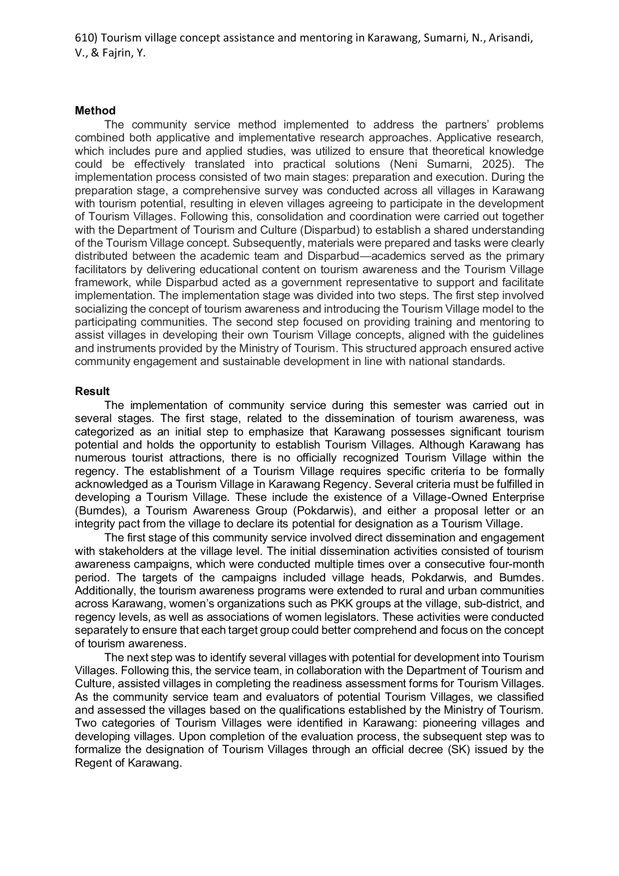 JURIS Tourism Village Concept Assistance and Mentoring in Karawang