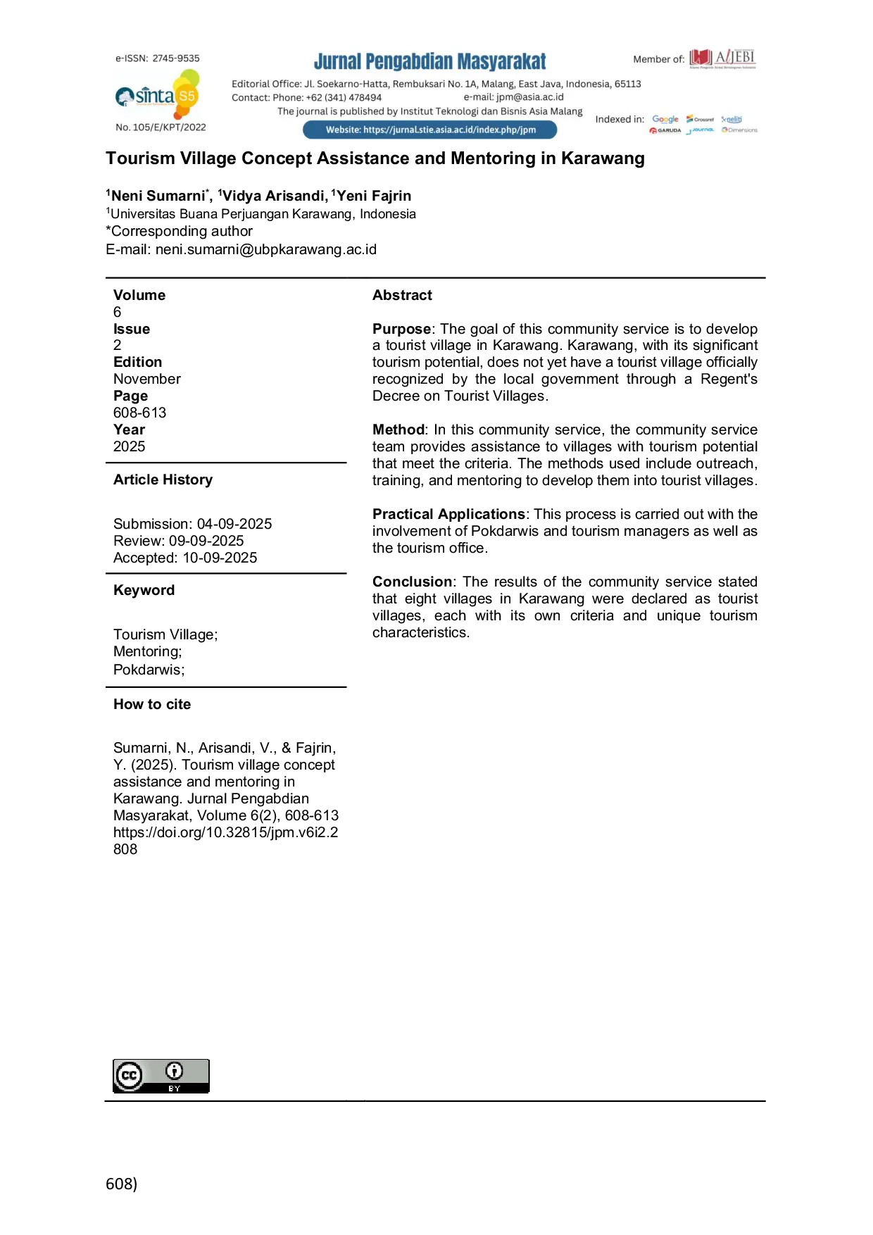 JURIS Tourism Village Concept Assistance and Mentoring in Karawang