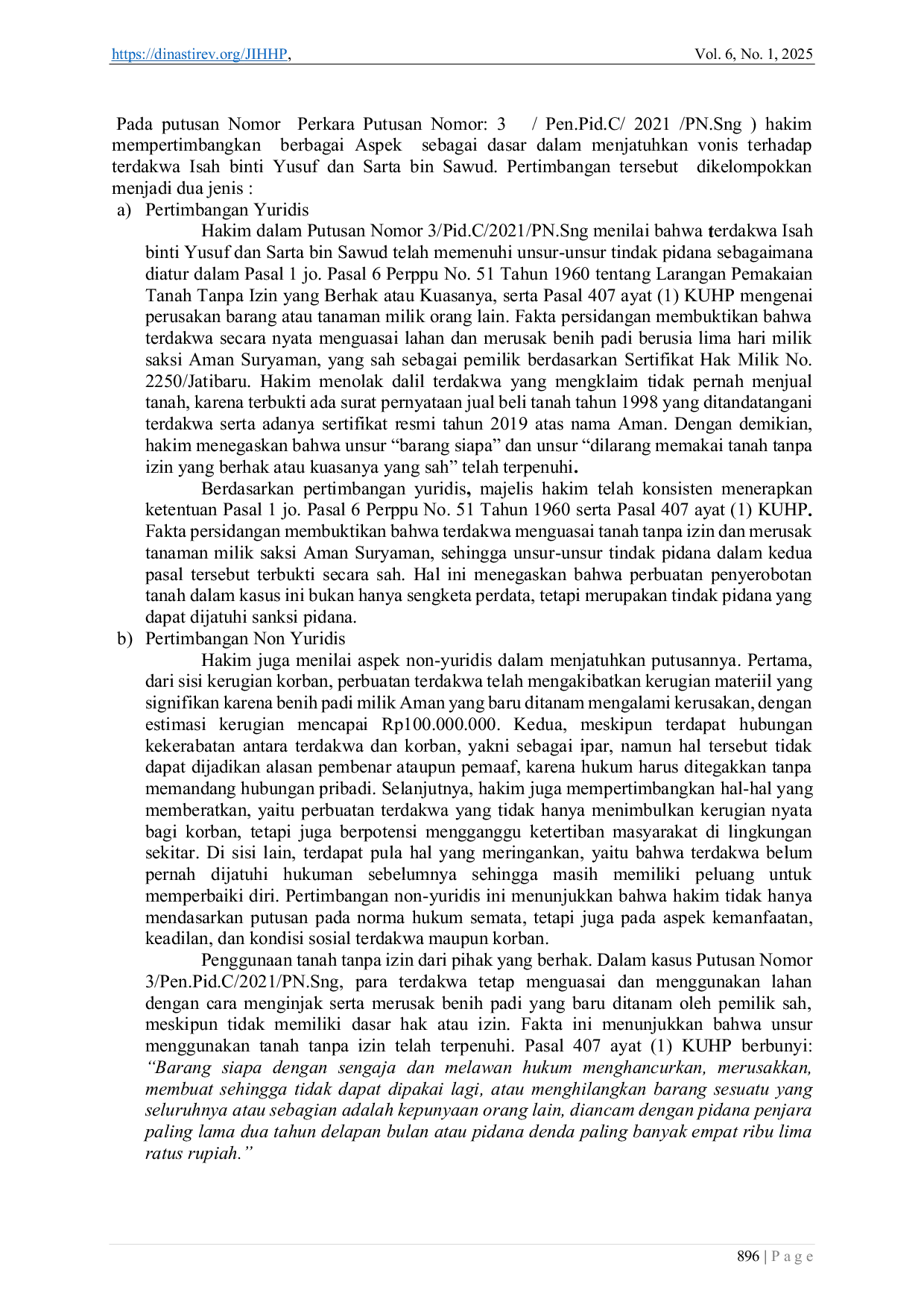 JURIS Penyerobotan Tanah Tanpa Izin di Kabupaten Subang Berdasarkan Peraturan Pemerintah Pengganti Undang Undang Nomor 51 Tahun 1960 Tentang Larangan Pemakaian Tanah Tanpa Izin yang Berhak Atas Kuasanya St