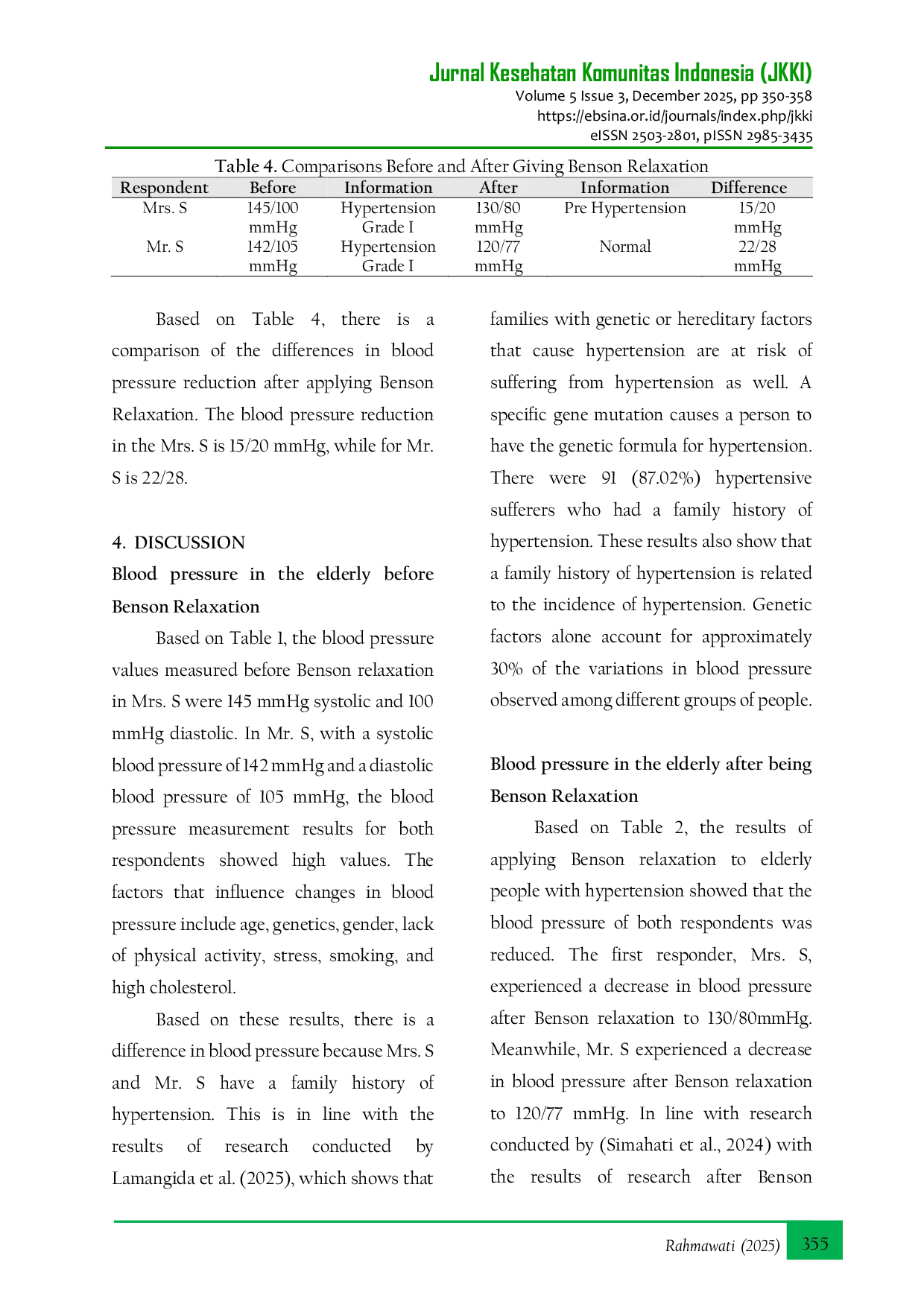 JURIS Implementation of Benson Relaxation to Lower Blood Pressure in Elderly Hypertensive Patients in Joyotakan Village Serengan District Surakarta