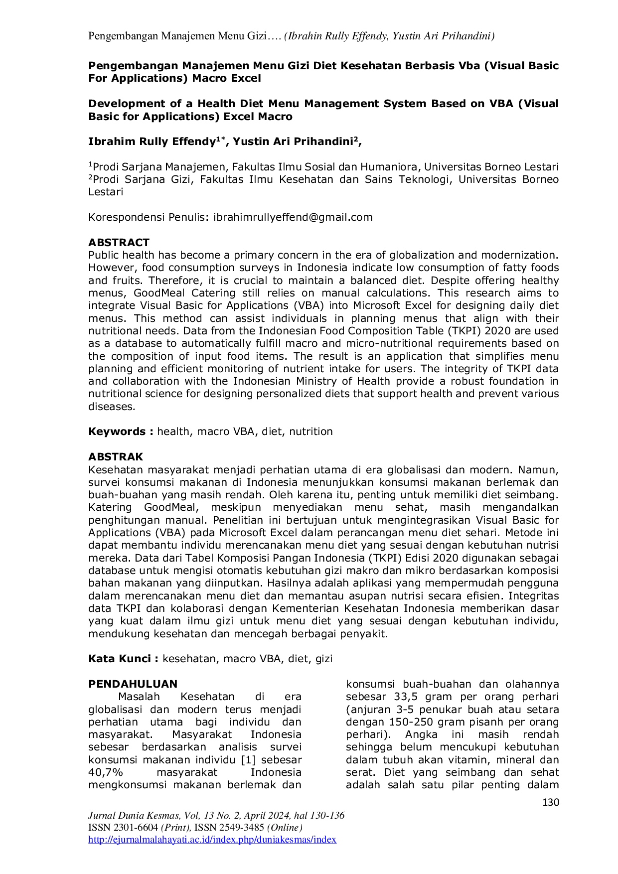 JURIS Pengembangan Manajemen Menu Gizi Diet Kesehatan Berbasis VBA Visual Basic For Aplications Macro Excel