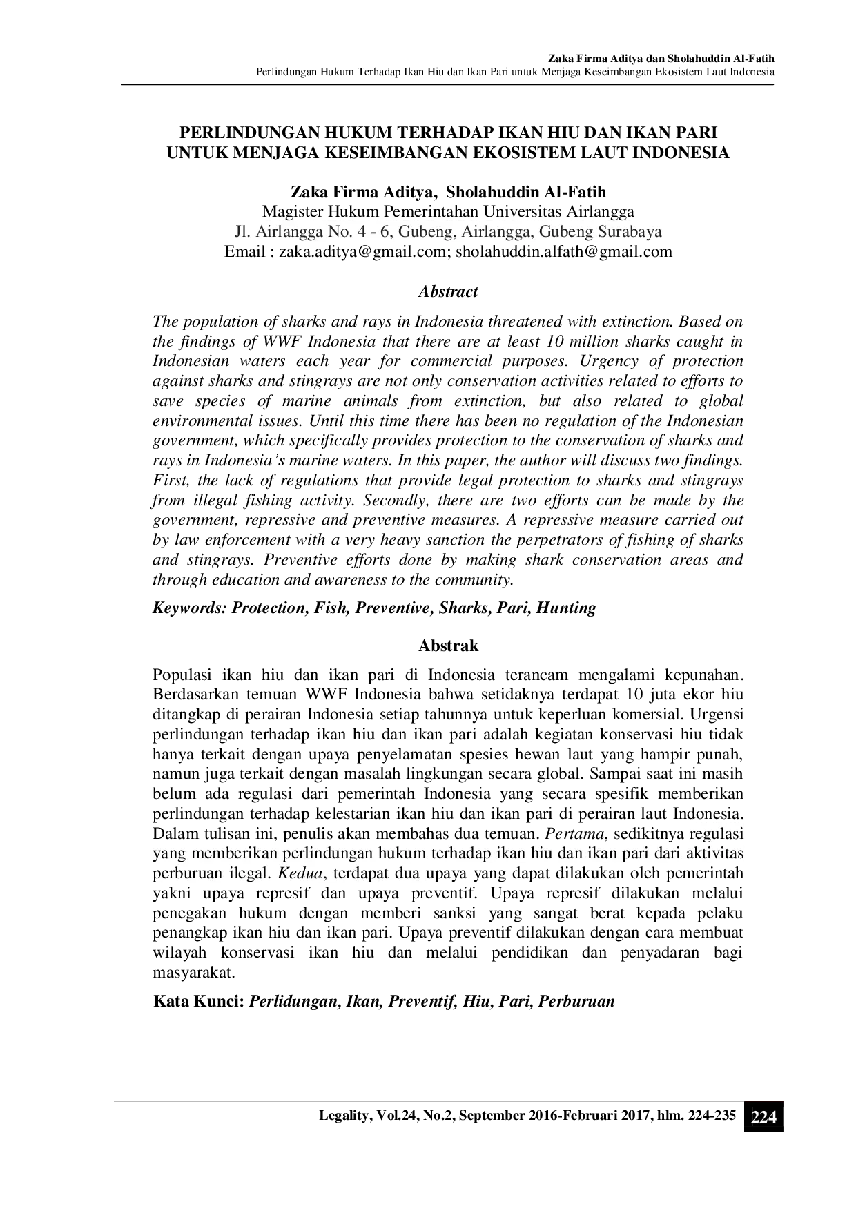 juris Perlindungan Hukum Terhadap Ikan Hiu dan Ikan Pari untuk Menjaga Keseimbangan Ekosistem Laut Indonesia