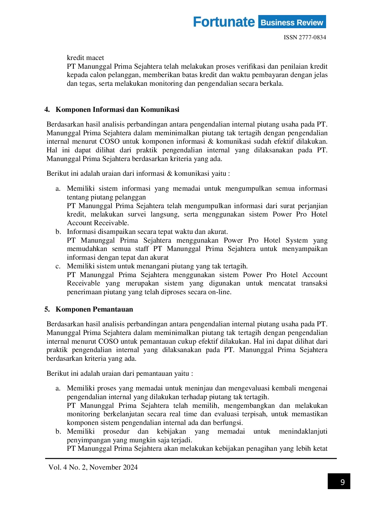 JURIS Analisis Sistem Pengendalian Internal Piutang Usaha Dalam Meminimalkan Piutang Tak Tertagih Pada PT Manunggal Prima Sejahtera