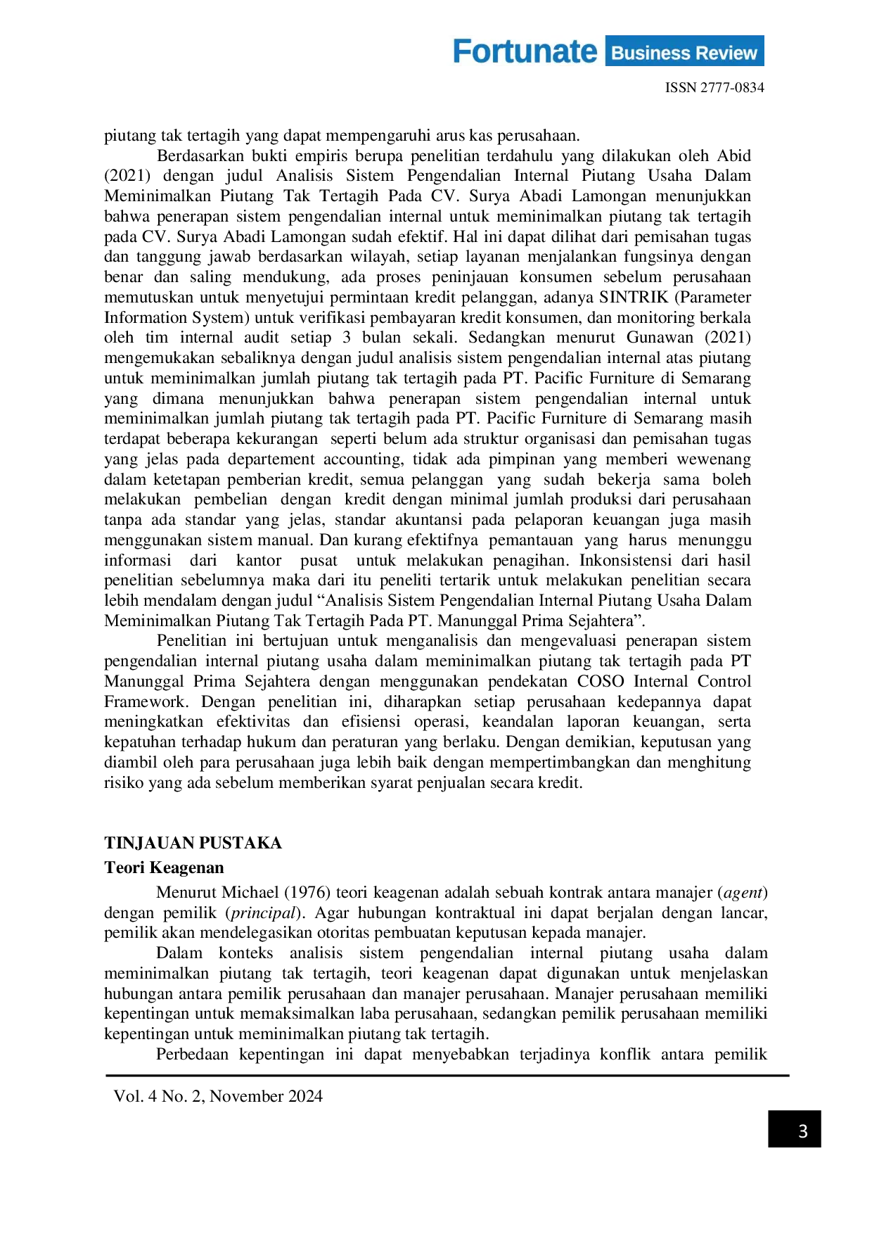 JURIS Analisis Sistem Pengendalian Internal Piutang Usaha Dalam Meminimalkan Piutang Tak Tertagih Pada PT Manunggal Prima Sejahtera