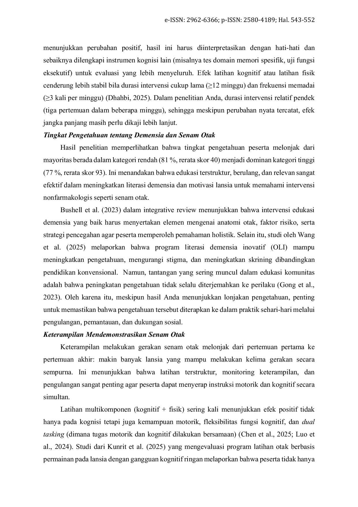 JURIS Efektivitas Senam Otak sebagai Upaya Preventif Pengendalian Demensia pada Lansia di Posyandu Lansia Handayani 2 Dukuhwaluh