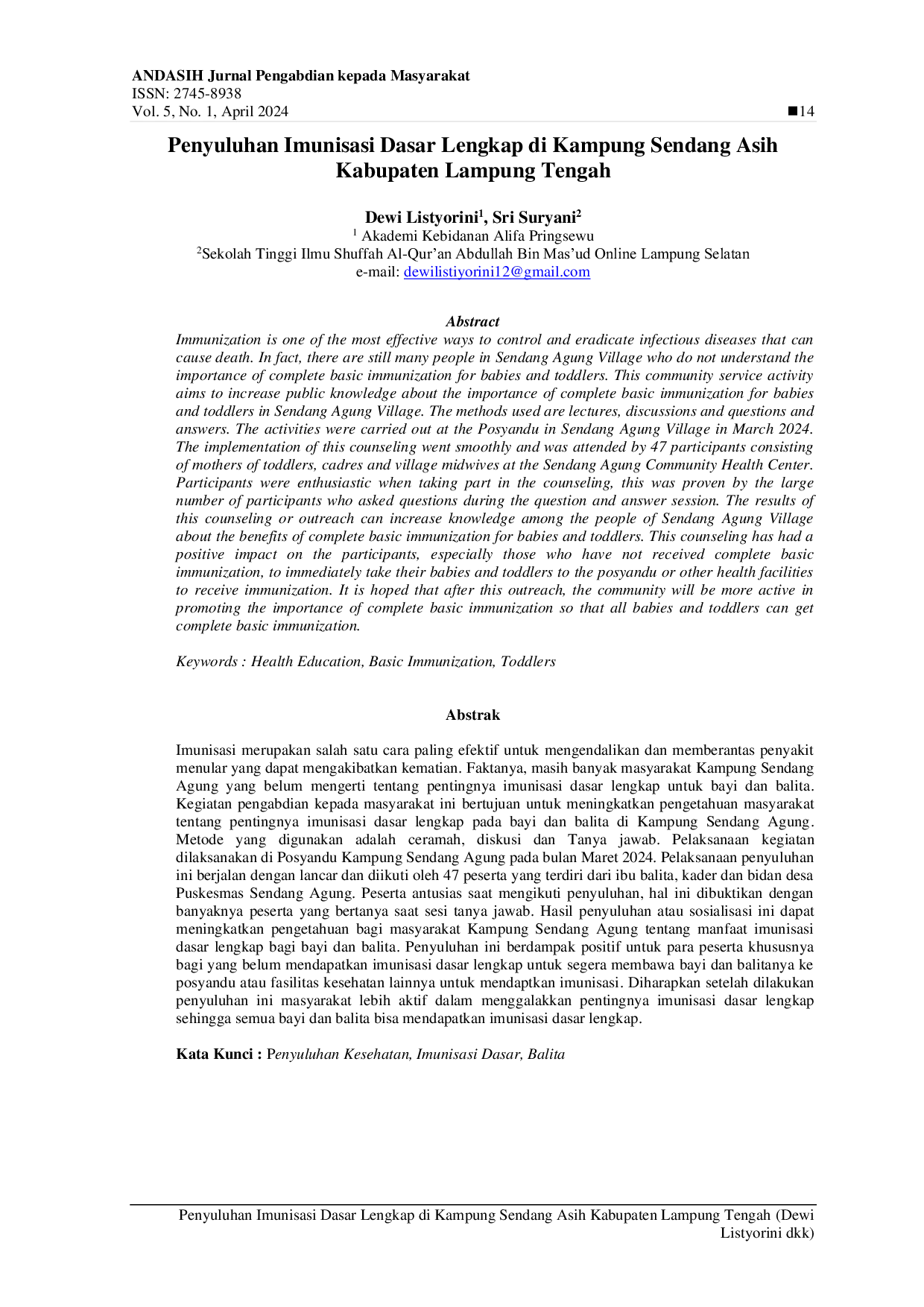JURIS Penyuluhan Imunisasi Dasar Lengkap di Kampung Sendang Asih Kabupaten Lampung Tengah