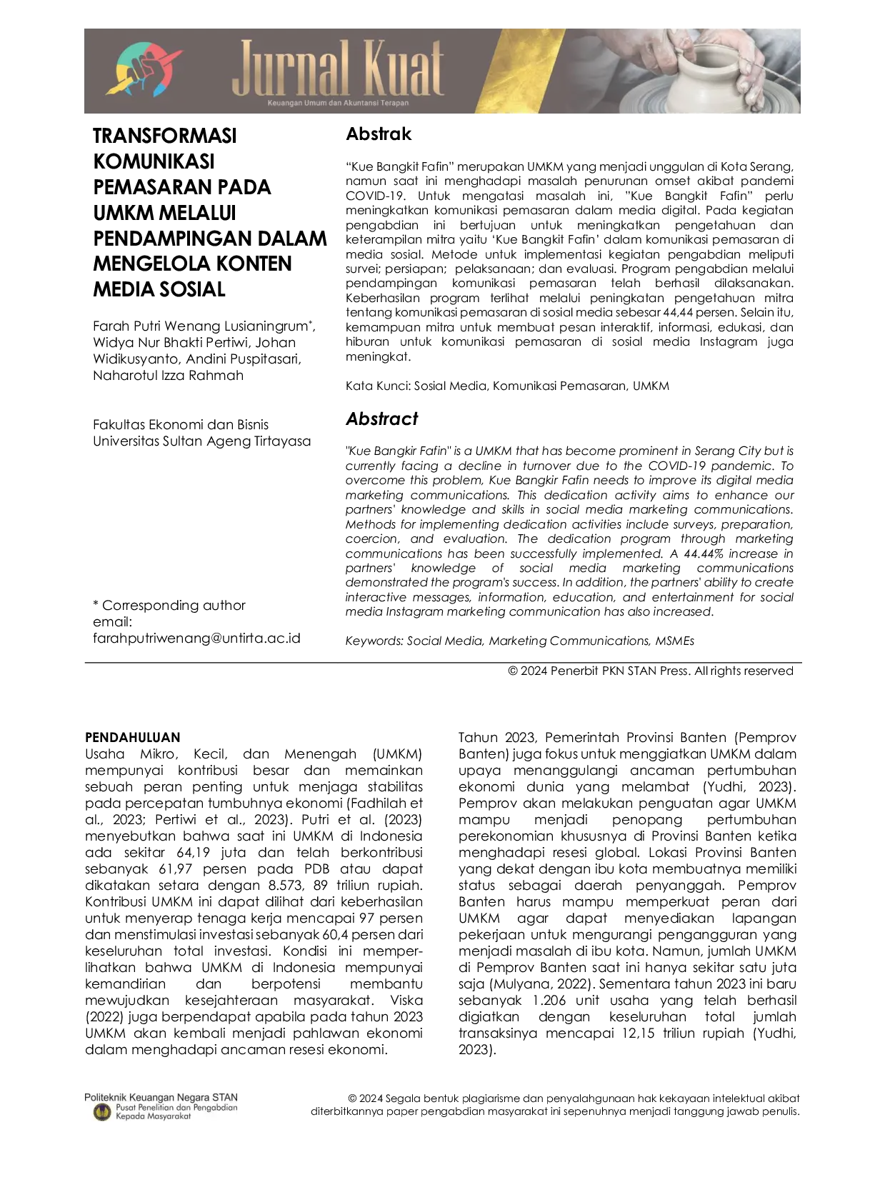 JURIS Transformasi Komunikasi Pemasaran pada UMKM Melalui Pendampingan dalam Mengelola Konten Media Sosial