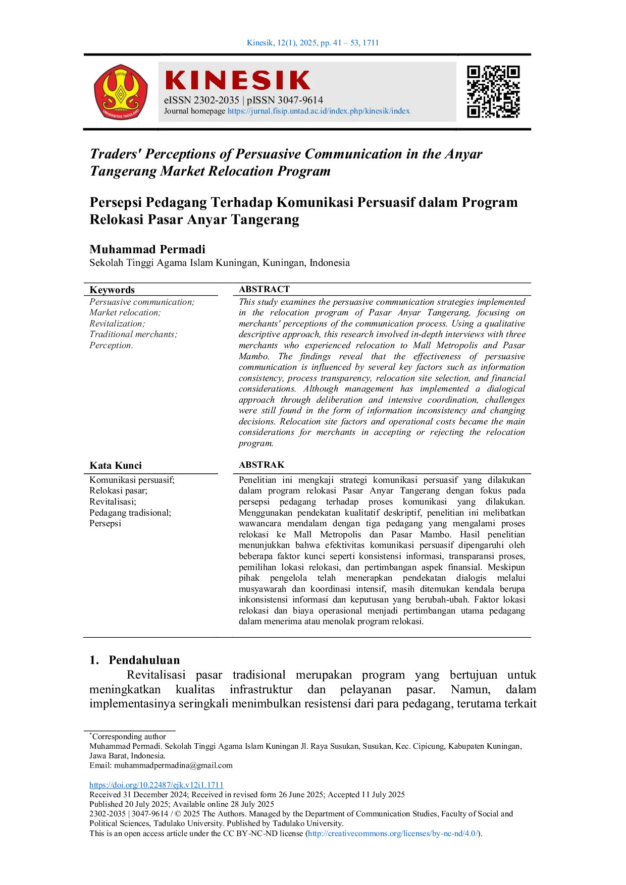 JURIS Persepsi Pedagang Terhadap Komunikasi Persuasif dalam Program Relokasi Pasar Anyar Tangerang