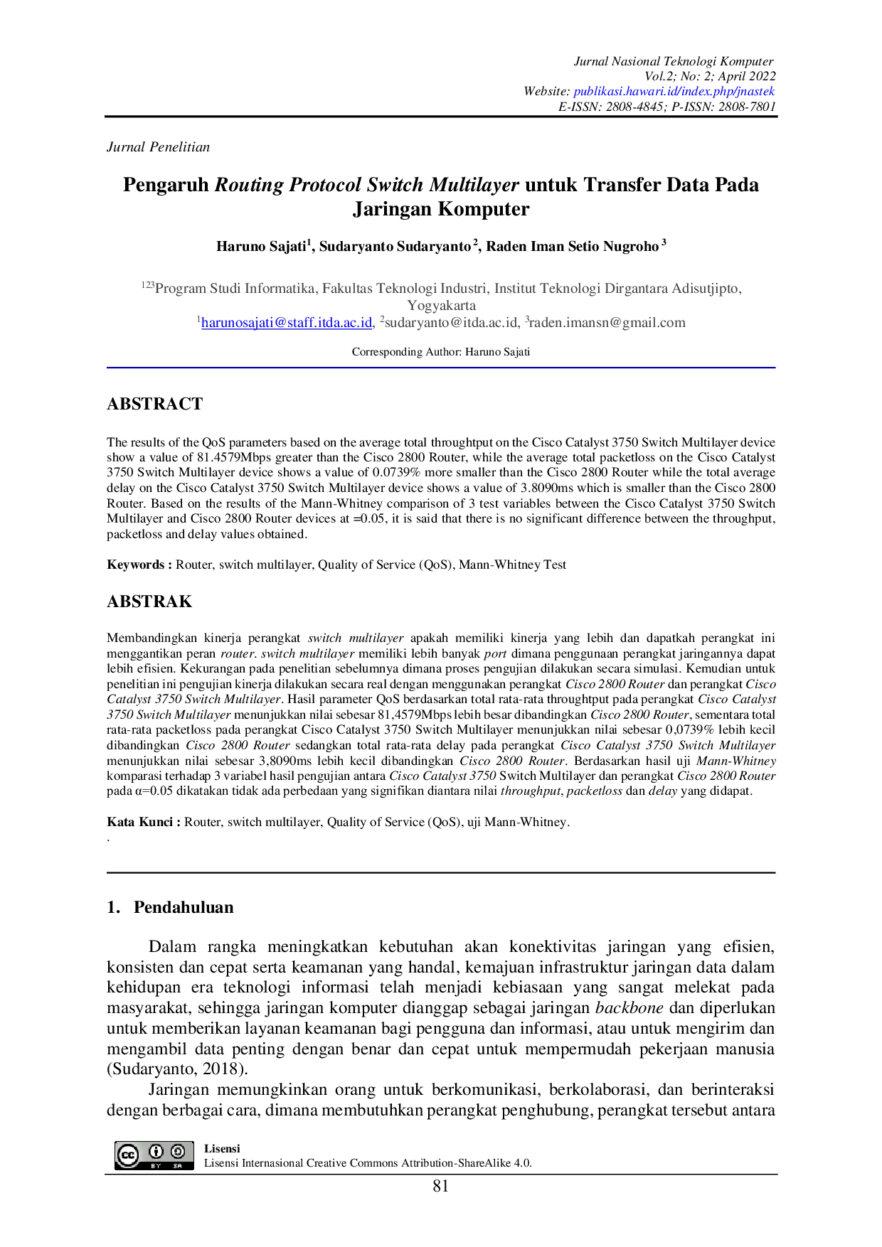 JURIS Pengaruh Routing Protocol Switch Multilayer untuk Transfer Data pada Jaringan Komputer