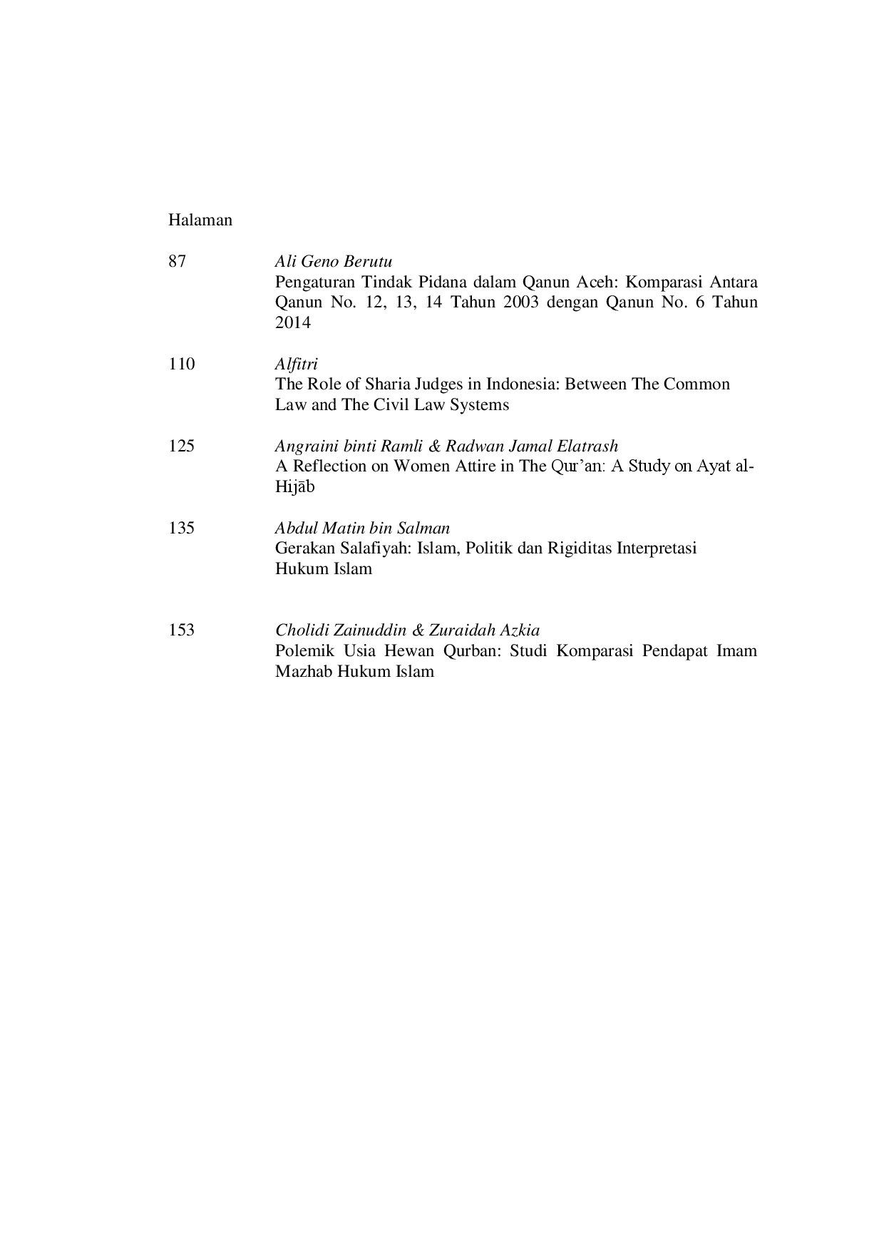 juris Table of Contents