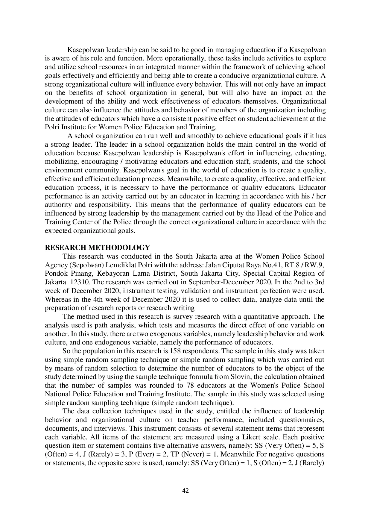 JURIS The Influence of Leadership and Organizational Culture on The Performance of Educators of Women Police Schools Sepolwan Polri Lemdiklat