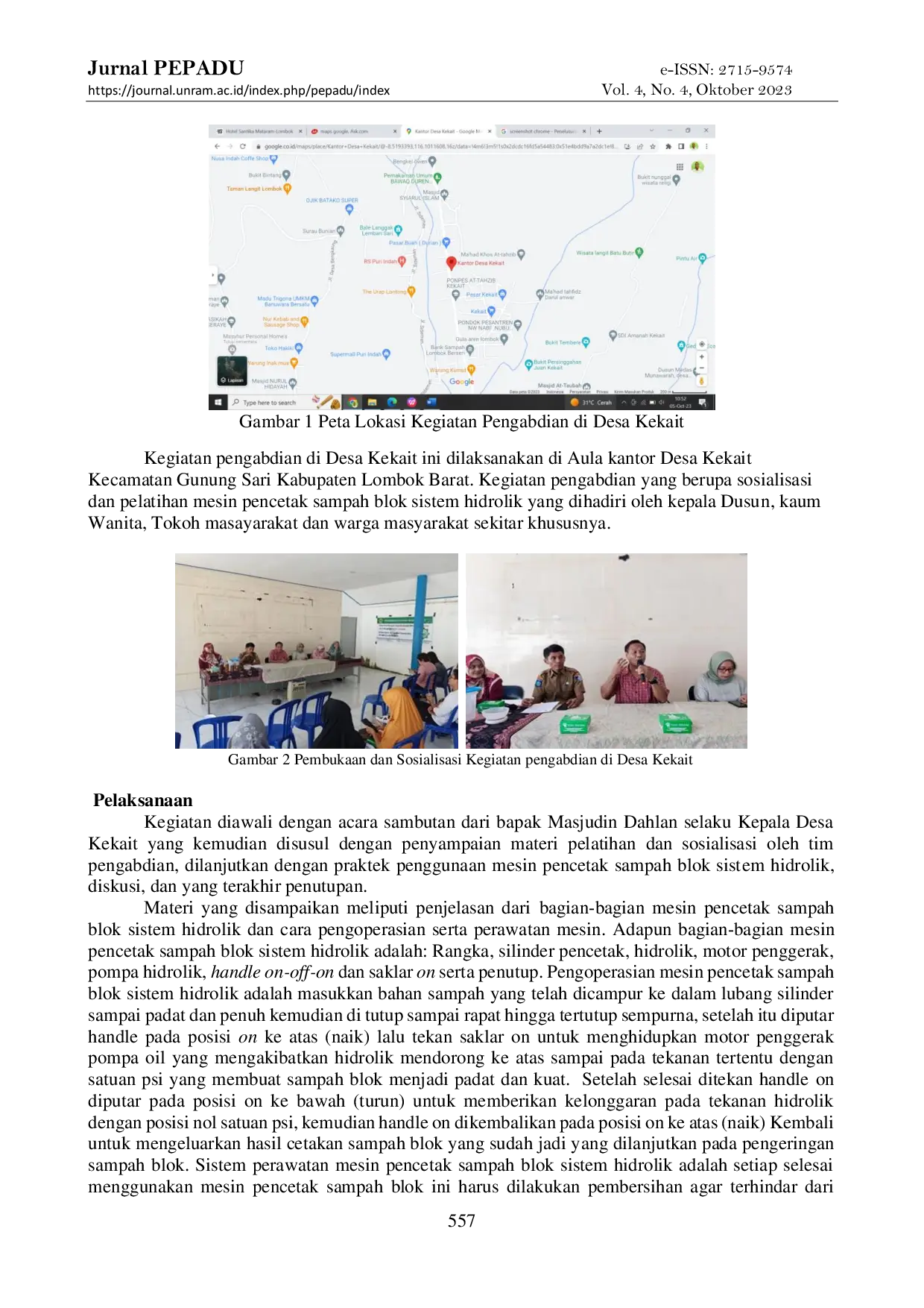 JURIS Teknologi Tepat Guna TTG Mesin Pencetak Sampah Blok Sebagai Alternatif Penanggulangan Erosi Di Desa Kekait Kecamatan Gunungsari Kabupaten Lombok Barat