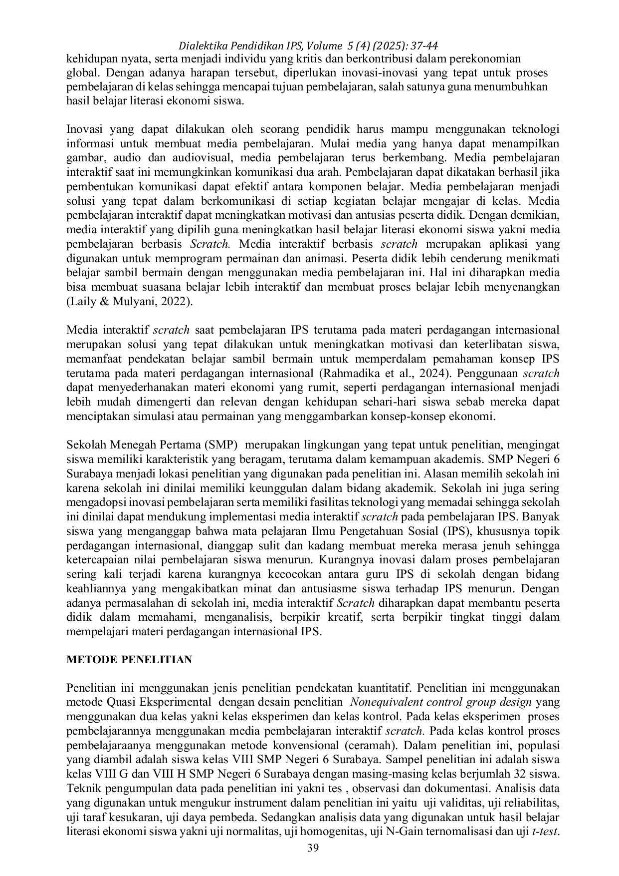 JURIS Efektivitas Media Interaktif Scratch Guna Meningkatkan Hasil Belajar Literasi Ekonomi Siswa Pada Materi Perdagangan Internasional di Kelas VIII SMP