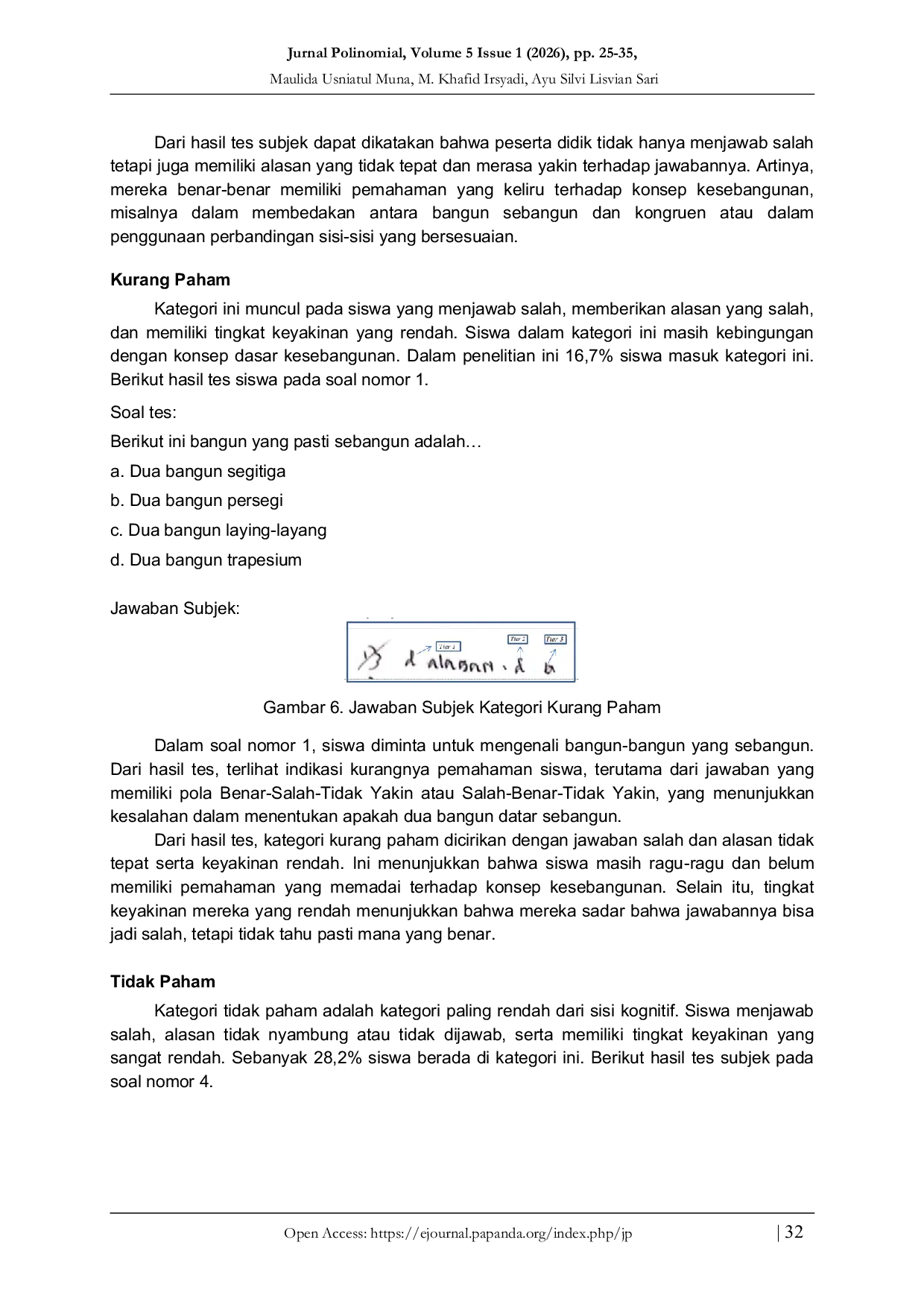 JURIS Kajian Miskonsepsi Kesebangunan dengan Three Tier Test pada Peserta Didik SMP Mambaus Sholihin 2